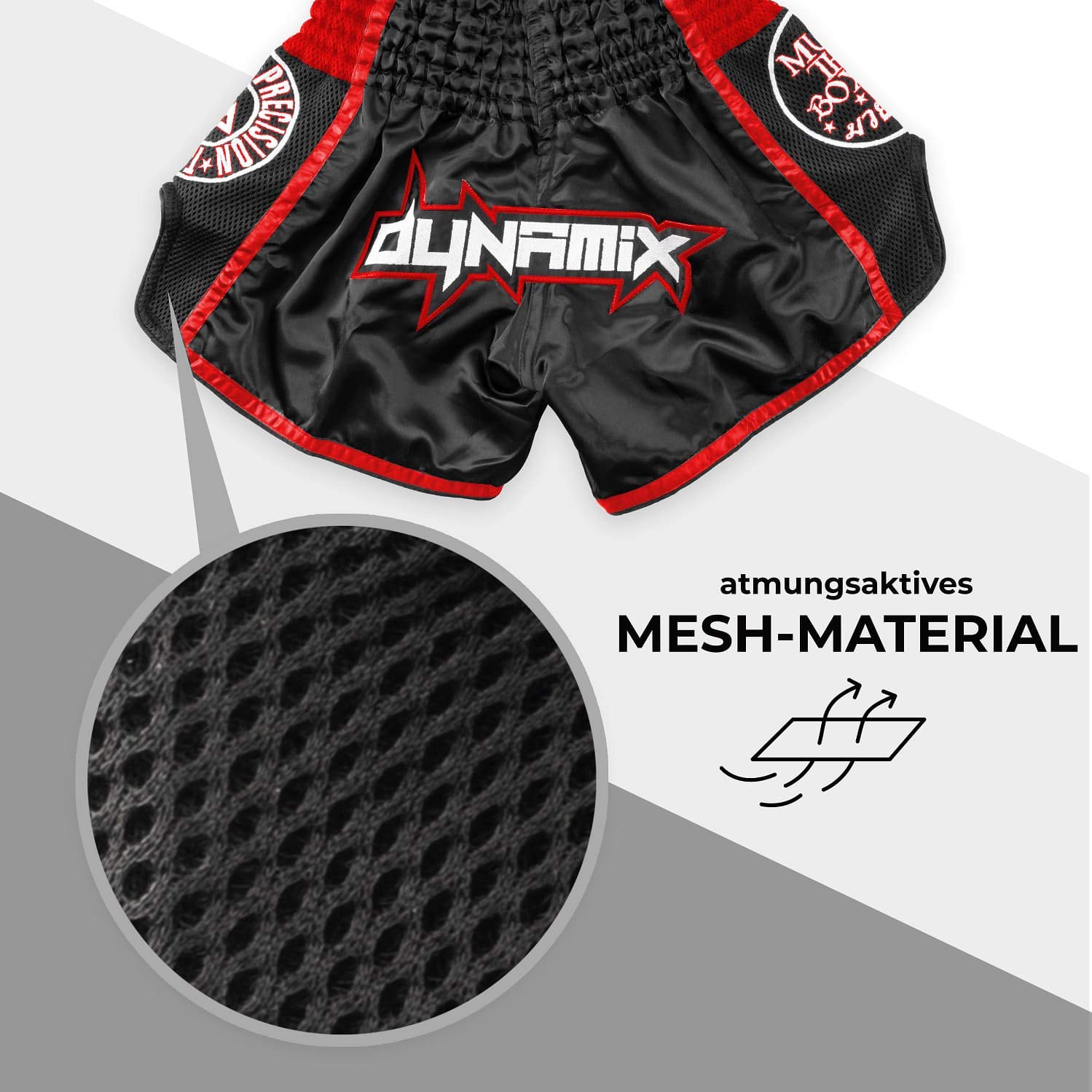 Muay Thai Shorts Warpath Weiß/Schwarz - Thaiboxen Thaibox Hose für Herren mit Air-Tech-Gewebe
