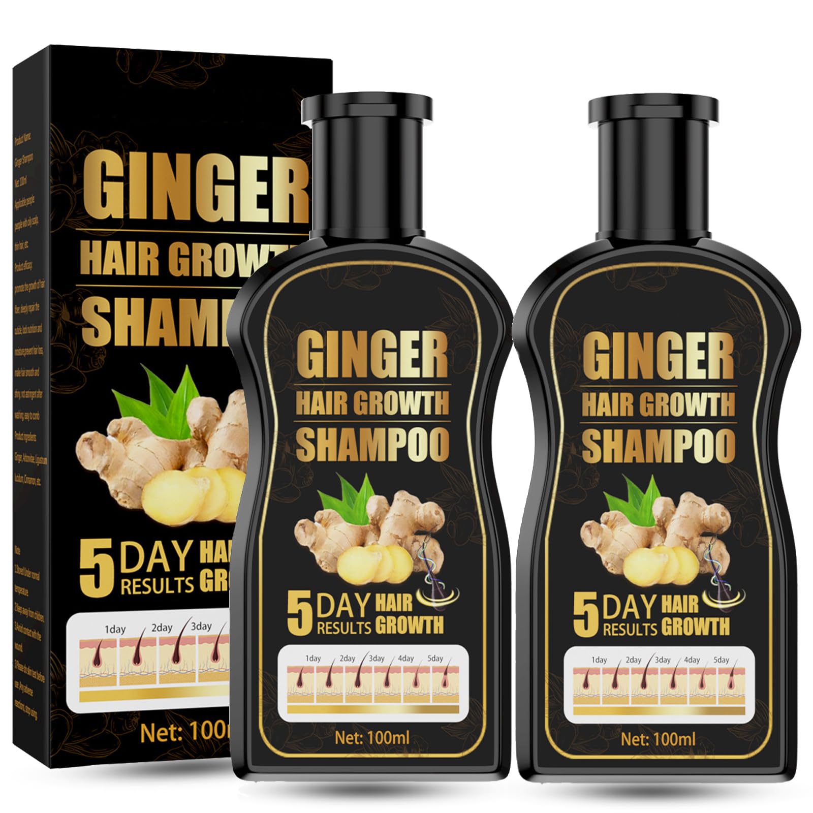 Natural Organic Ginger Shampoo Promotes Hair Growth & Anti-Dandruff - Anti-Hair Loss Shampoo for Women & Men (2Pcs)