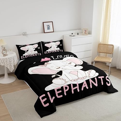 Miniatura 2 de Juego de ropa de cama de elefante rosa, juego de edredón de elefante para niños y niñas, edredón de elefante de dibujos animados, juego de edredón
