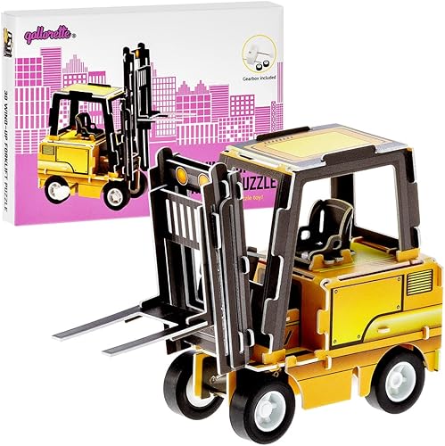qollorette Vehículo de juguete enrollable rompecabezas 3D carretilla elevadora de juguete camión de construcción para niños juguete educativo de