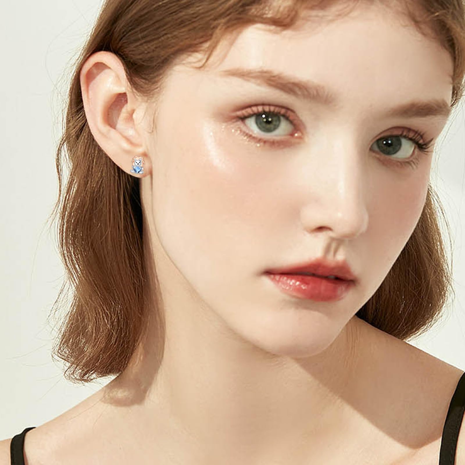 Löwe Tier Ohrringe 925 Sterling Silber Süße Blauer Kristall Löwe Ohrstecker Schmuck Geschenke für Damen Mädchen