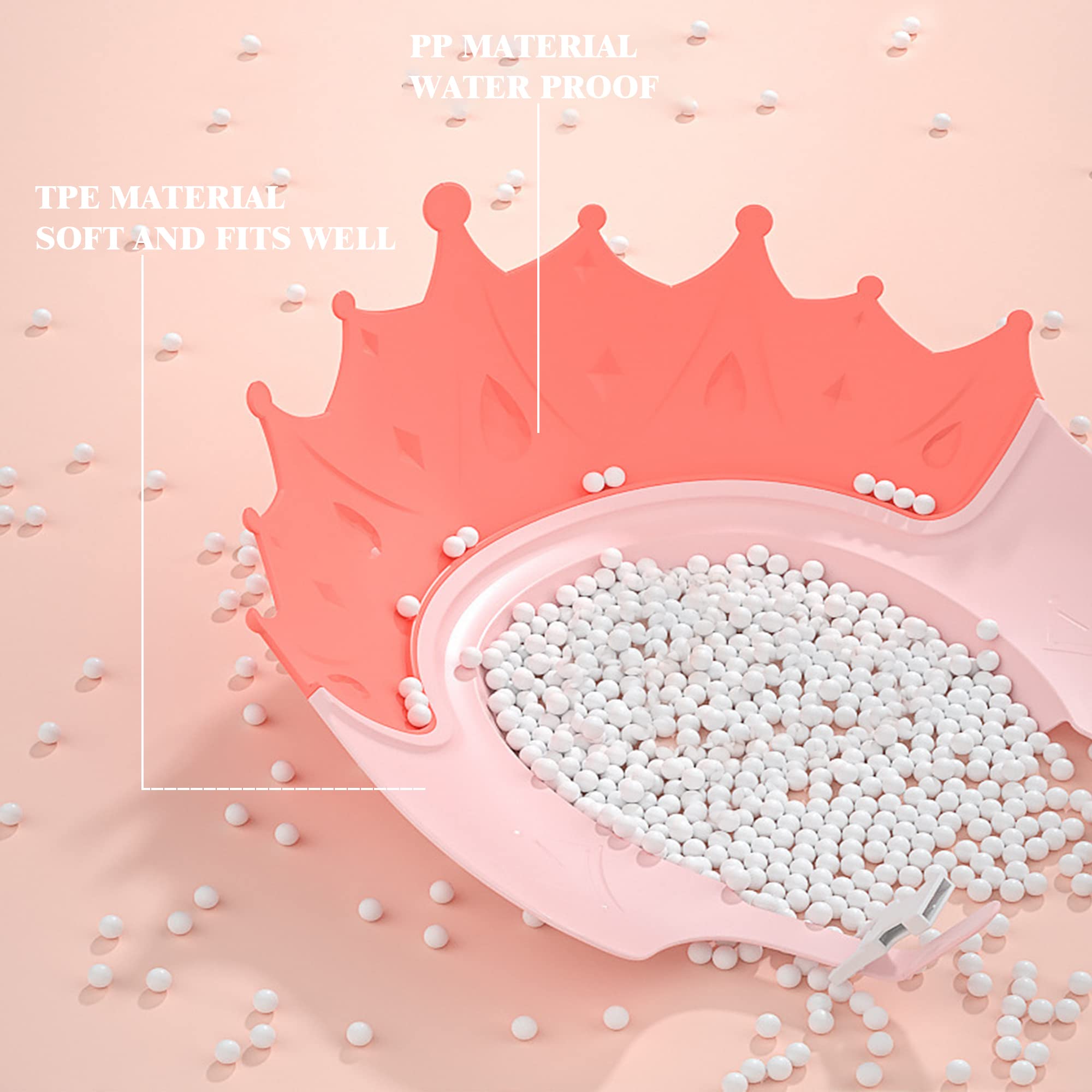 Casquette de Bain Bébé, Chapeau Douche Bébé, Chapeau Douche pour les enfants de 0 à 9 ans, Réglable Visière Bonnets de Bain Pour Enfants Protégez les Yeux et Oreilles des Enfants, Couronne - Rose