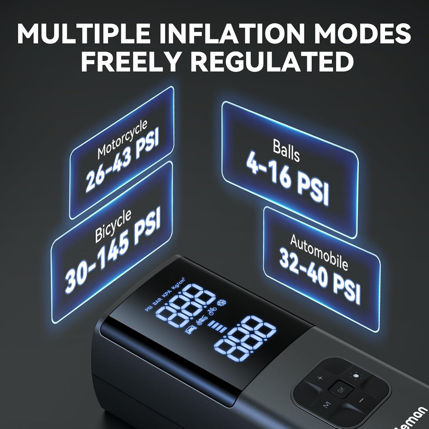 Andeman Tire Inflator Portable Air Compressor, 150PSI & 8000mAh Portable Air Pump, 4X Faster Cordless Tire Inflator with Large Display and LED Light, Cordless Air Pump for Cars, Bike, Ball,Black