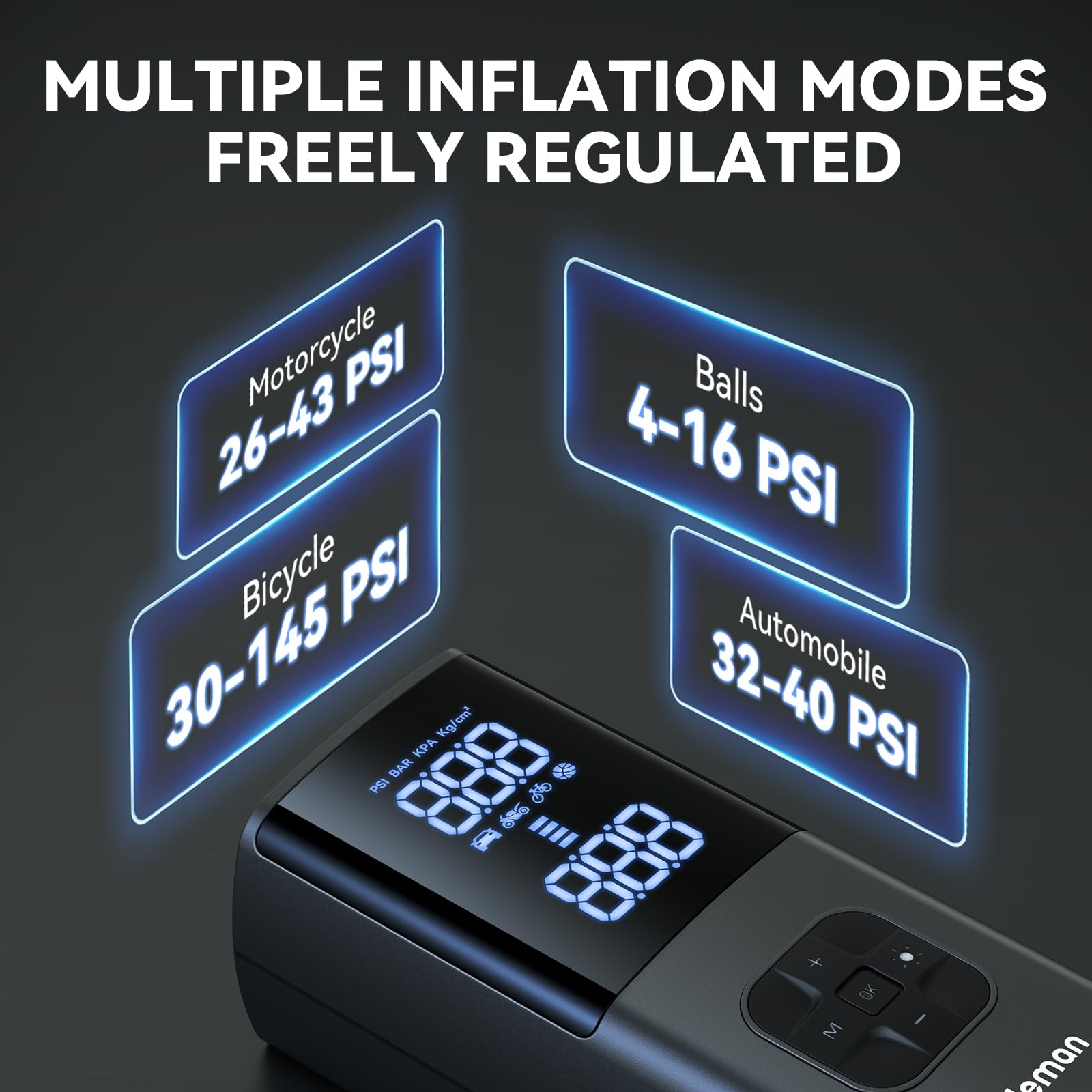 Andeman Tragbarer Luftkompressor, 150 PSI & 8000 mAh, tragbare Luftpumpe, 4 x schneller, kabelloser Reifenfüller mit großem Display und LED-Licht, schnurlose Luftpumpe für Autos, Fahrrad, Ball,