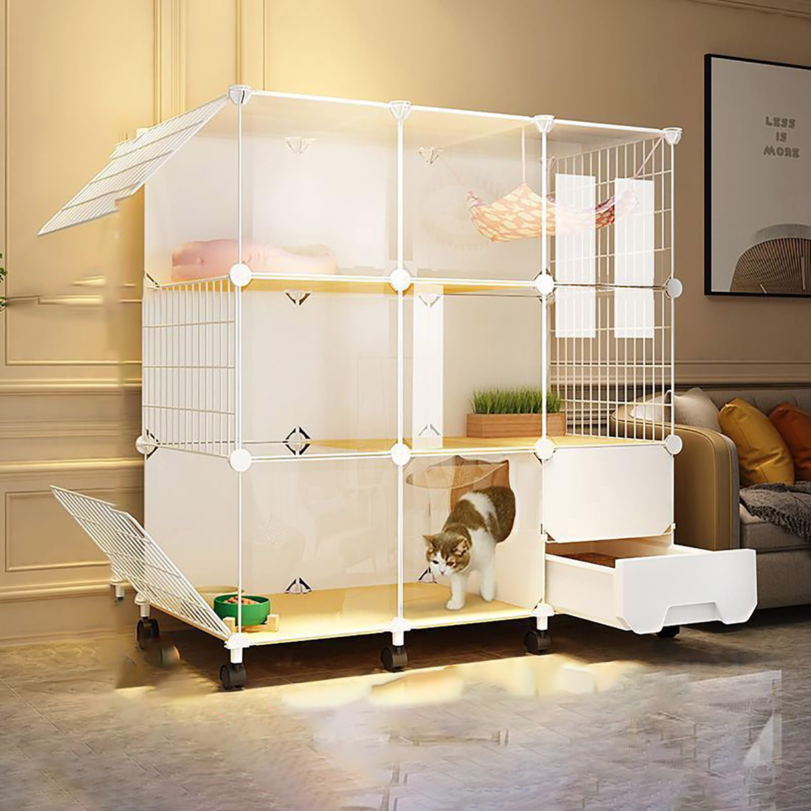 Jaula para gatos con caja de arena integrada para evitar olores y suciedad en casa