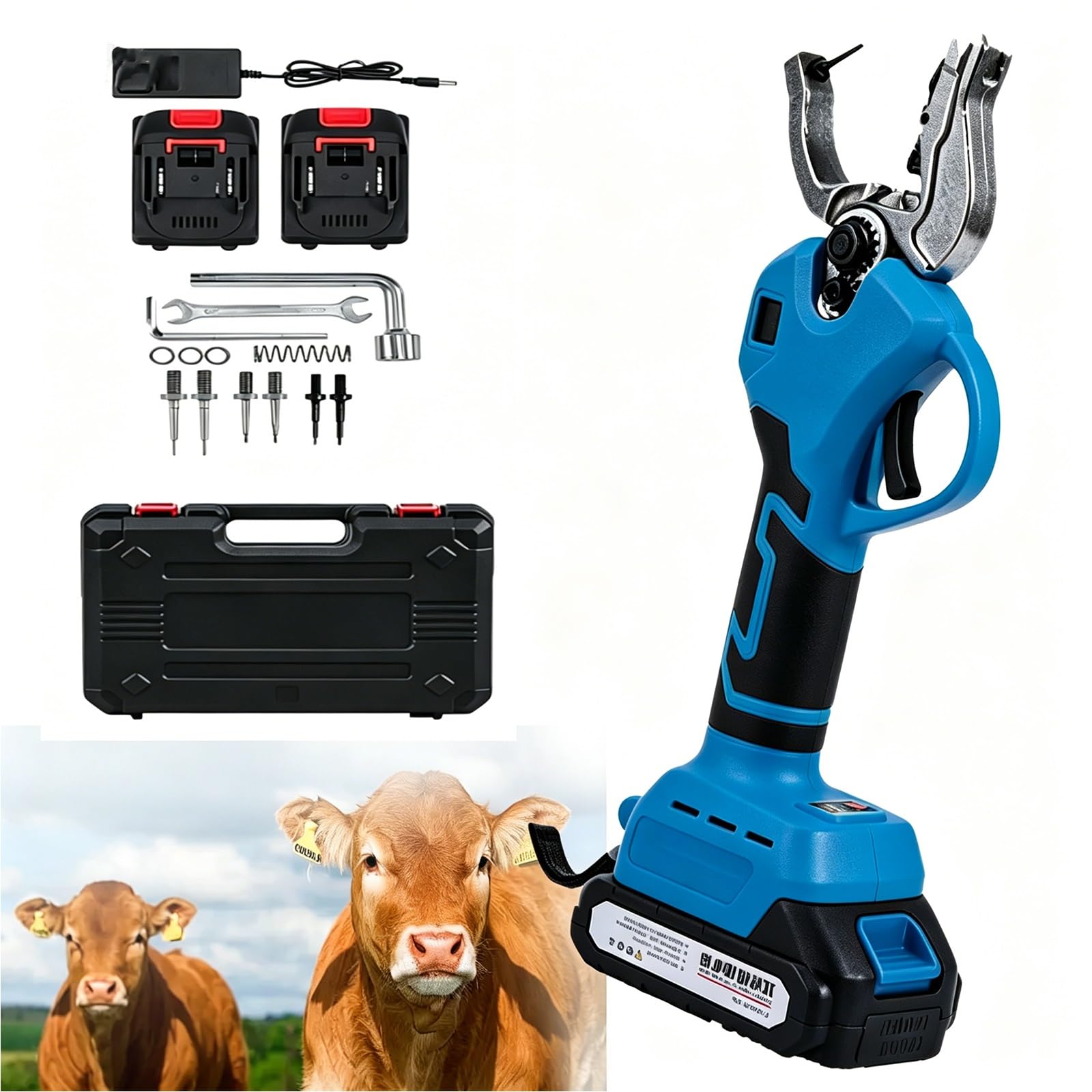 Herramienta Compacta Para Colocar Crotales, Aplicador Eléctrico Automático Para Ganado Con Dos Baterías Recargables De 1300 mAh, Fácil De Usar Para La Gestión Del Ganado(Blue)
