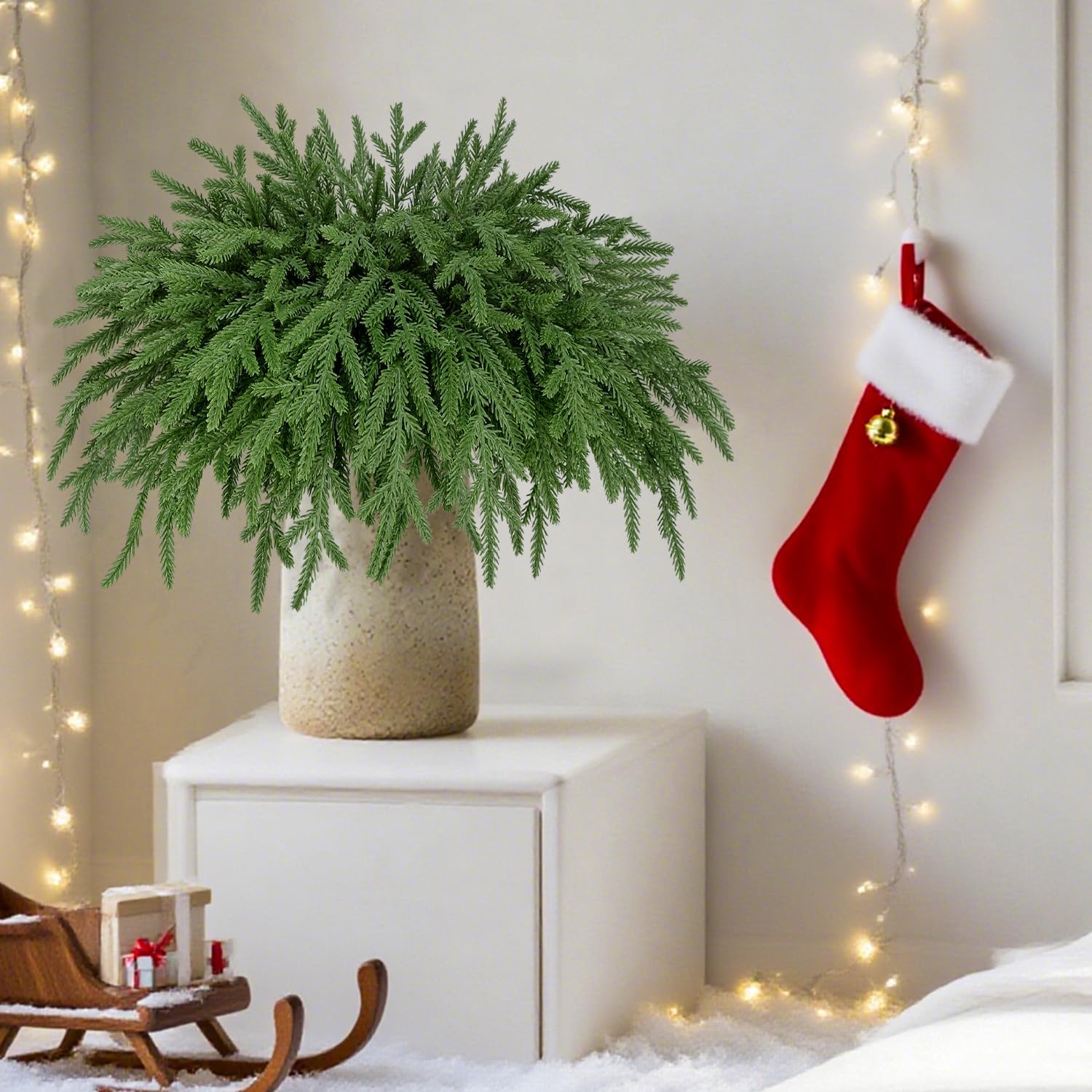 12 Pcs Artificial Norfolk Pine Branches (18 Inch) - Real Touch Faux Greenery Stems for Christmas DIY Crafts, Wreath, Garland, Vase Fillers - Indoor/Outdoor Xmas Home Decor - Image 3