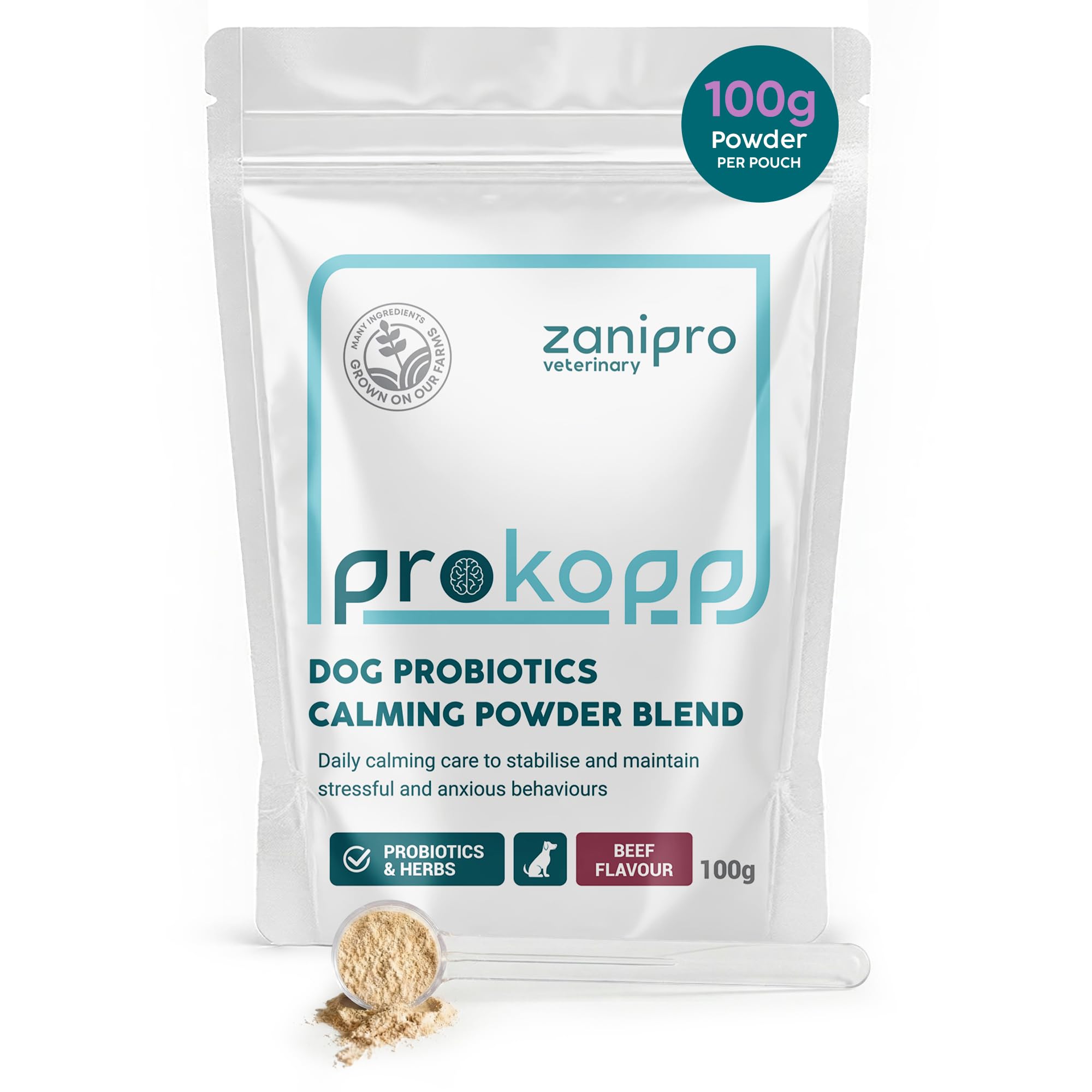 Zanipro Dog Calming Supplement, Probiotics & L-Tryptophan, Beef, 100g