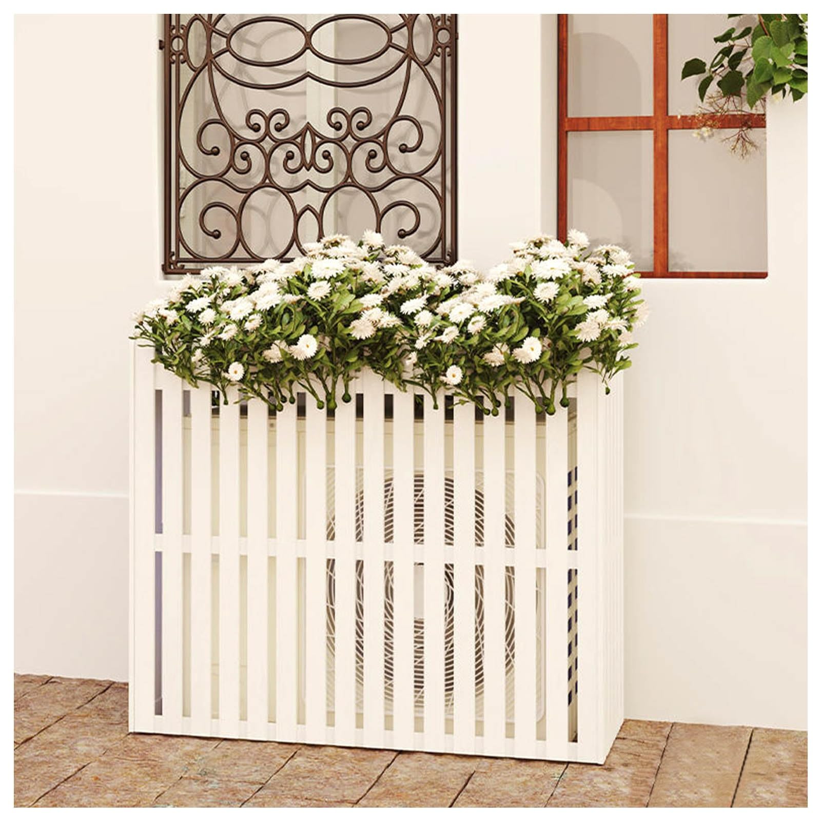TIANQIHAO Air Conditioning Cover Wooden Air Conditioner Rack - Weatherproof Protective Cover For Outdoor Unit, Privacy Fence Screen,White-85x35x84cm