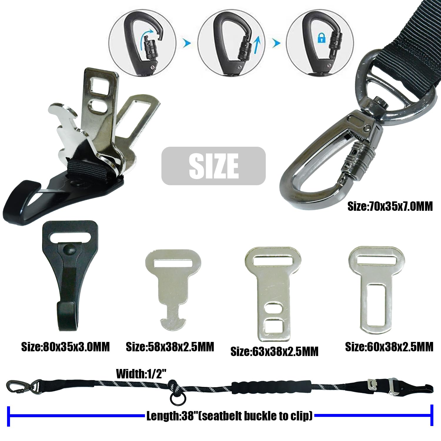 Heavy Duty Dog Seat Belt for Car, 3-in-1 No-Pull Safety Leash with Reflective Climbing Rope & Padded Handle, Adjustable Restraint for Vehicle Travel & Walking Large Medium Dogs, Black - image 7
