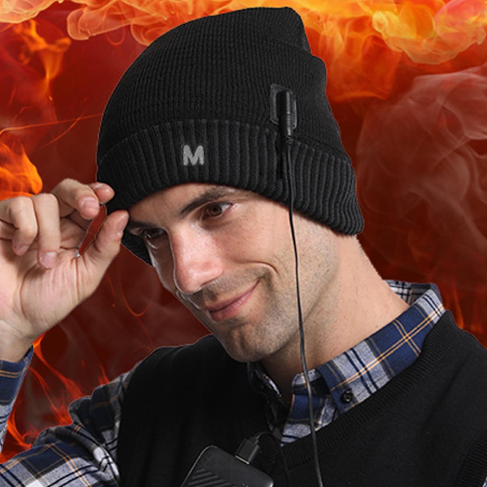 Riscaldamento elettrico alimentato tramite USB, lavabile in lavatrice, cappello per pendolarismo e attività all'aperto, berretto riscaldato in maglia con calore regolabile riscaldamento