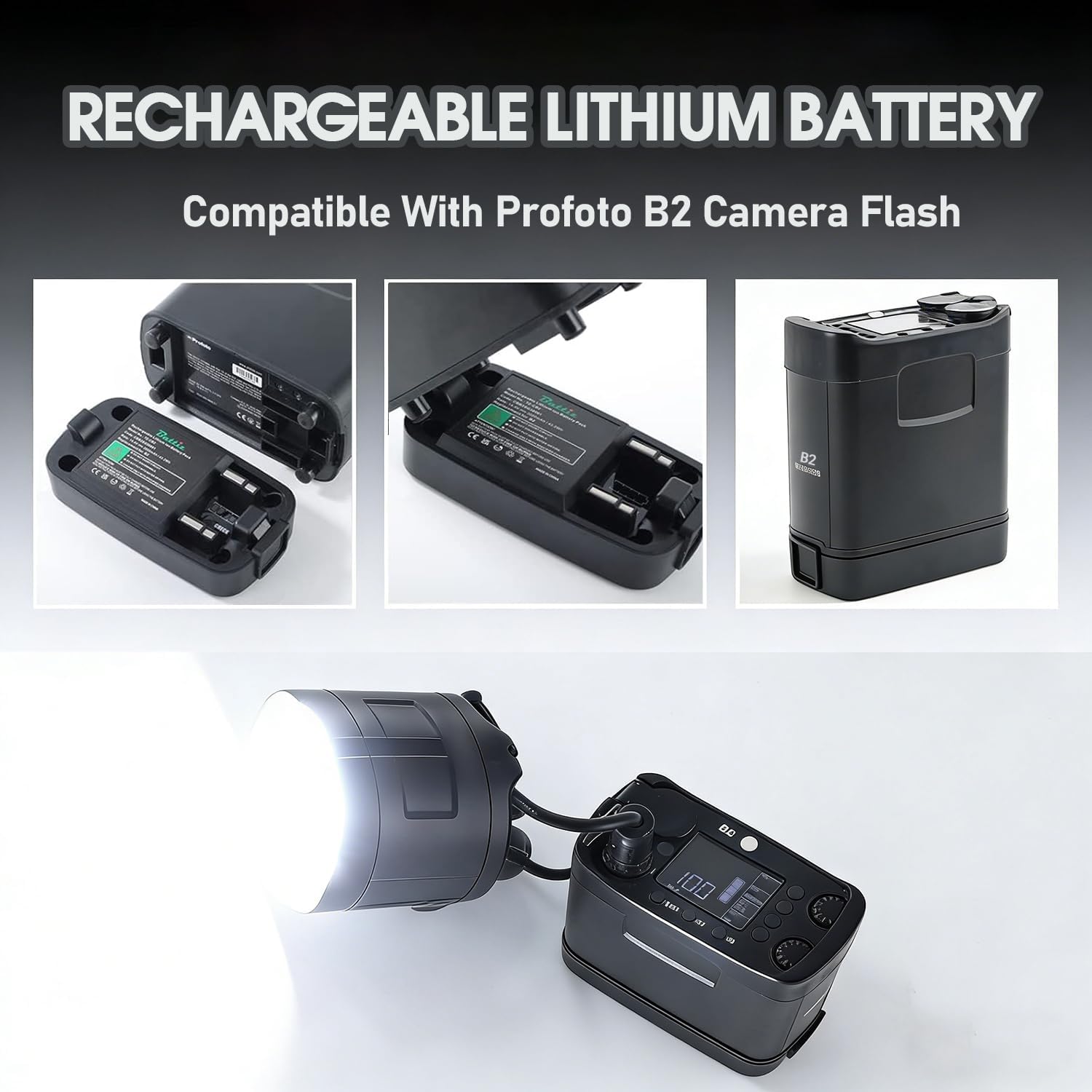 Replacement Battery for Profoto B2 250 AirTTL, Compatible with 100396, 14.4V 3000mAh Li-Ion Battery Pack, Fully Decoded & Accurate Power Level Display, Supports Original 2.8A Charger