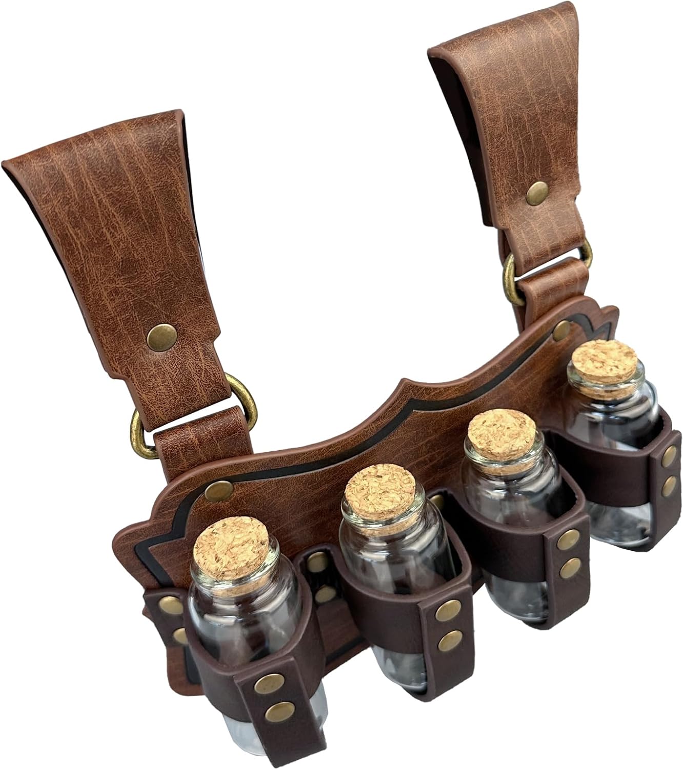 HiiFeuer Medieval Embossed Alchemy Faux Leather Buckle Belt with 4 Cork Vials, Fantasy Wizard Potion Bottles Belt - Image 3