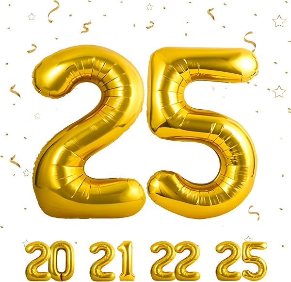 Ballons Anniversaire 25 Or - 100cm - Ballon Chiffre 25 Numéro 25 - Happy Birthday Decoration Ballons Fête d'anniversaire Ans Vole Grâce à l'Hèlium 25 - 1