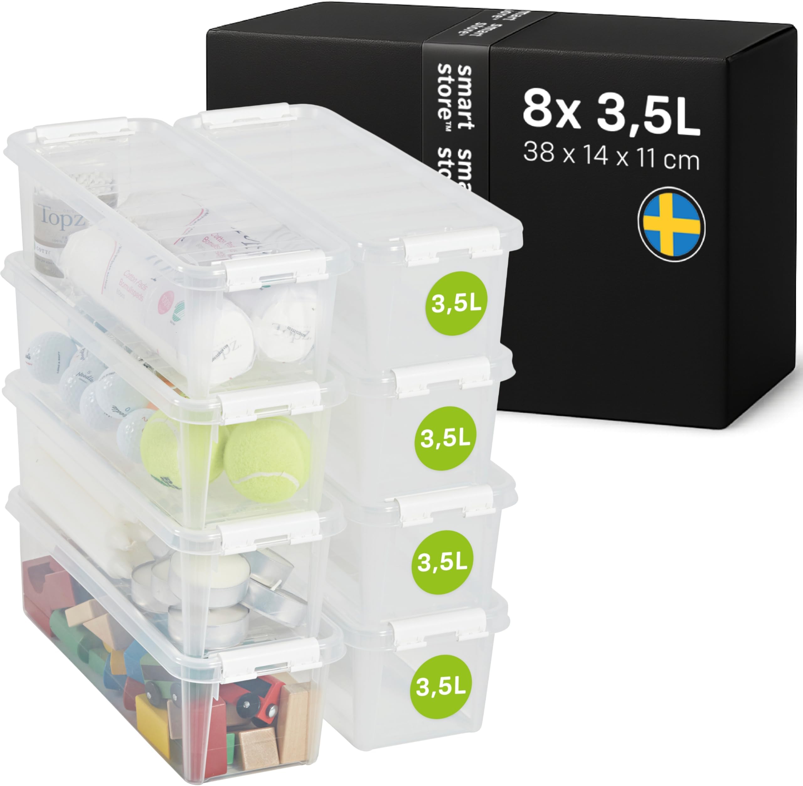 SmartStore - 8x Plastic Storage Box with Lid Classic 3.5L (38x14x11cm) |Storage Drawers|Food-Safe Material|Kitchen & Organisation|BPA-Free|Durable Container for Home & Office|10-Year Warranty