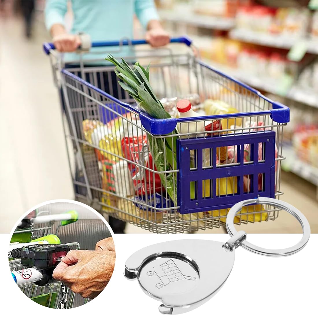 Set De 3 Chips De Metal Para Carro De La Compra Con Llavero – Moneda Sustituta Plateada, Práctica Y Elegante
