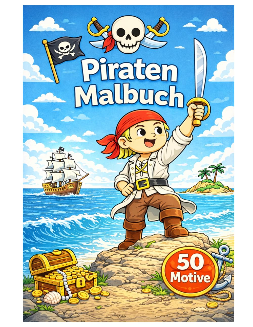 Piraten Malbuch: 50 Piraten Ausmalbilder mit Schatz, Schiffen und Abenteuer Szenen für Kinder