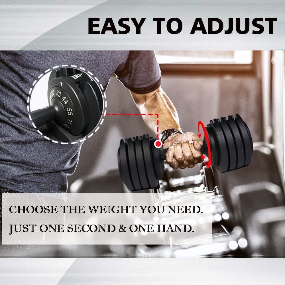 EnterSports Adjustable Dumbbell 55 lb Single Dumbbell for Men Fast Adjust Weight with Dumbbell Workout Exercise Posters Dumbbell for Body Workout Fitness Home, Office, Gym : Sports & Outdoors