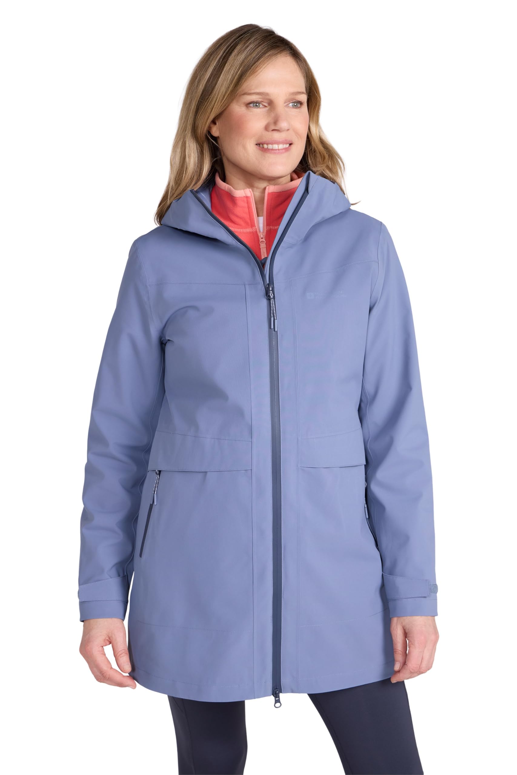 Mountain Warehouse Women's Blue 'April' Long Breathable Lightweight Warm Full Zip Waterproof Jacket In | Size: 10