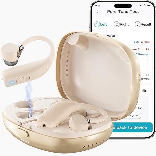 FLYSOUND Rechargeable OTC Hearing Aids with Bluetooth for Seniors & Adults | Experience 80% Speech Recognition Boost & Tinnitus Relief via App | Up to 60dB Gain & AI Noise Reduction | Stylish Gold Des