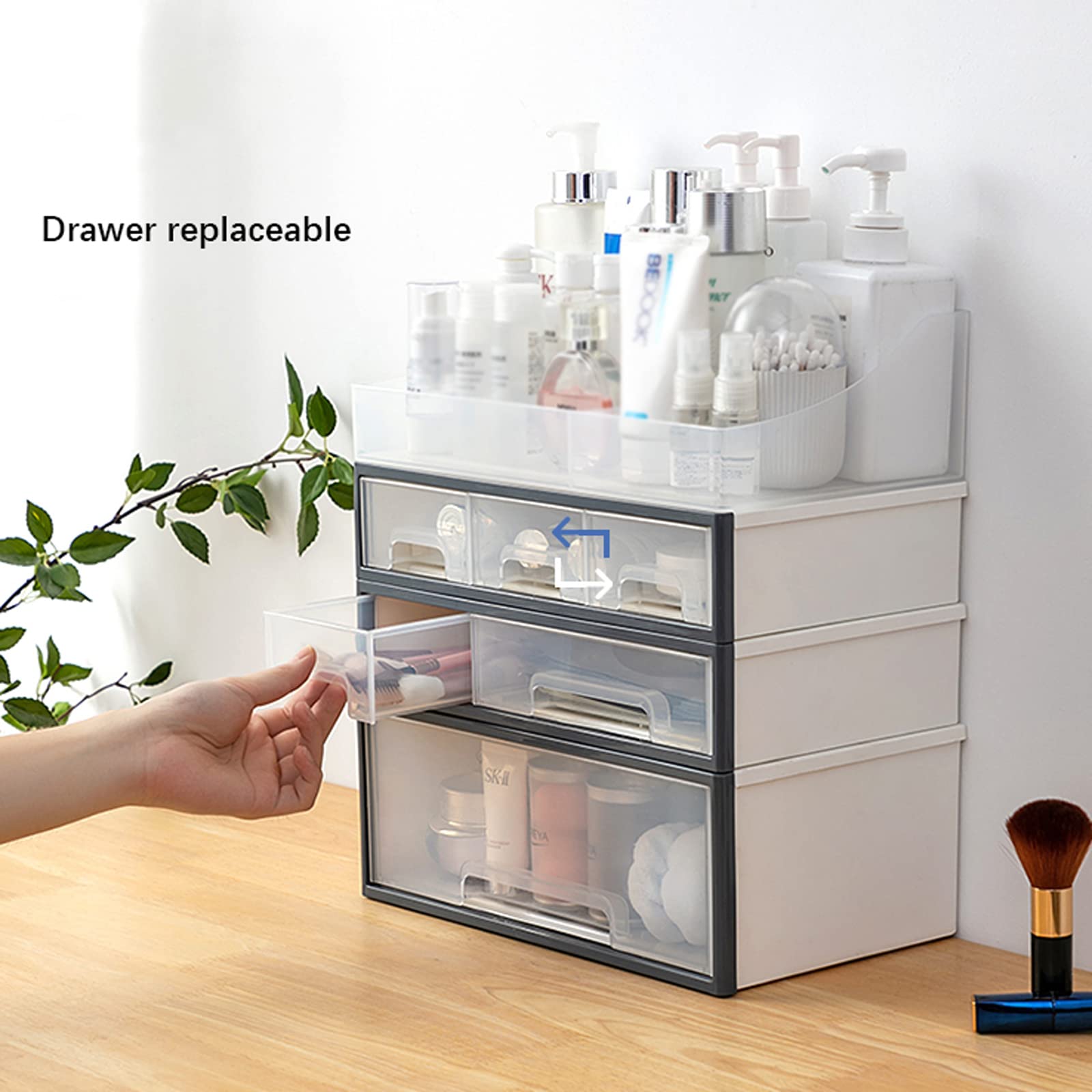 Boîte de rangement pour cosmétiques, organisateur de maquillage avec tiroirs, empilable, pour soins de la peau et bijoux, idéale pour les pinceaux, rouges à lèvres, vernis à ongles et accessoires