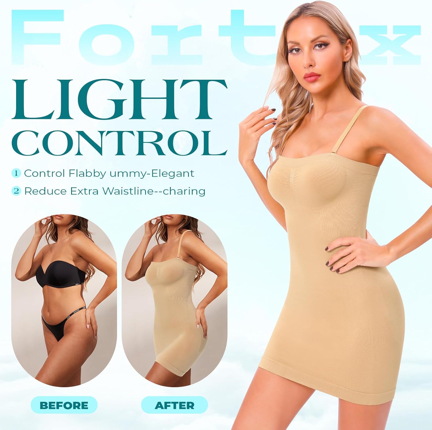 fortix Strapless Shapewear Slips for Under Dresses Strapless Full Body Shaper Tummy Control Dress Slip Seamless - Image 4