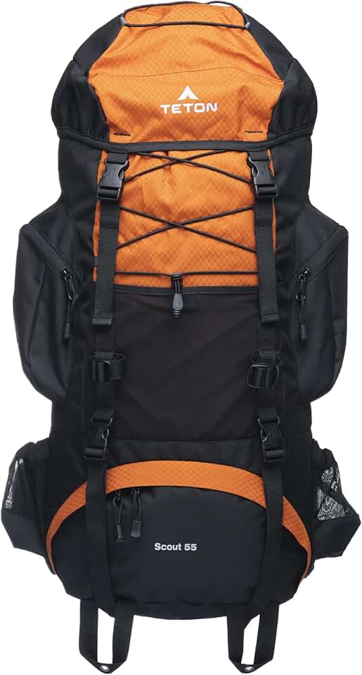Teton 55L Scout Internal Frame Backpack for Hiking, Camping, Backpacking, Travel, Rain Cover Included, Burnt Orange
