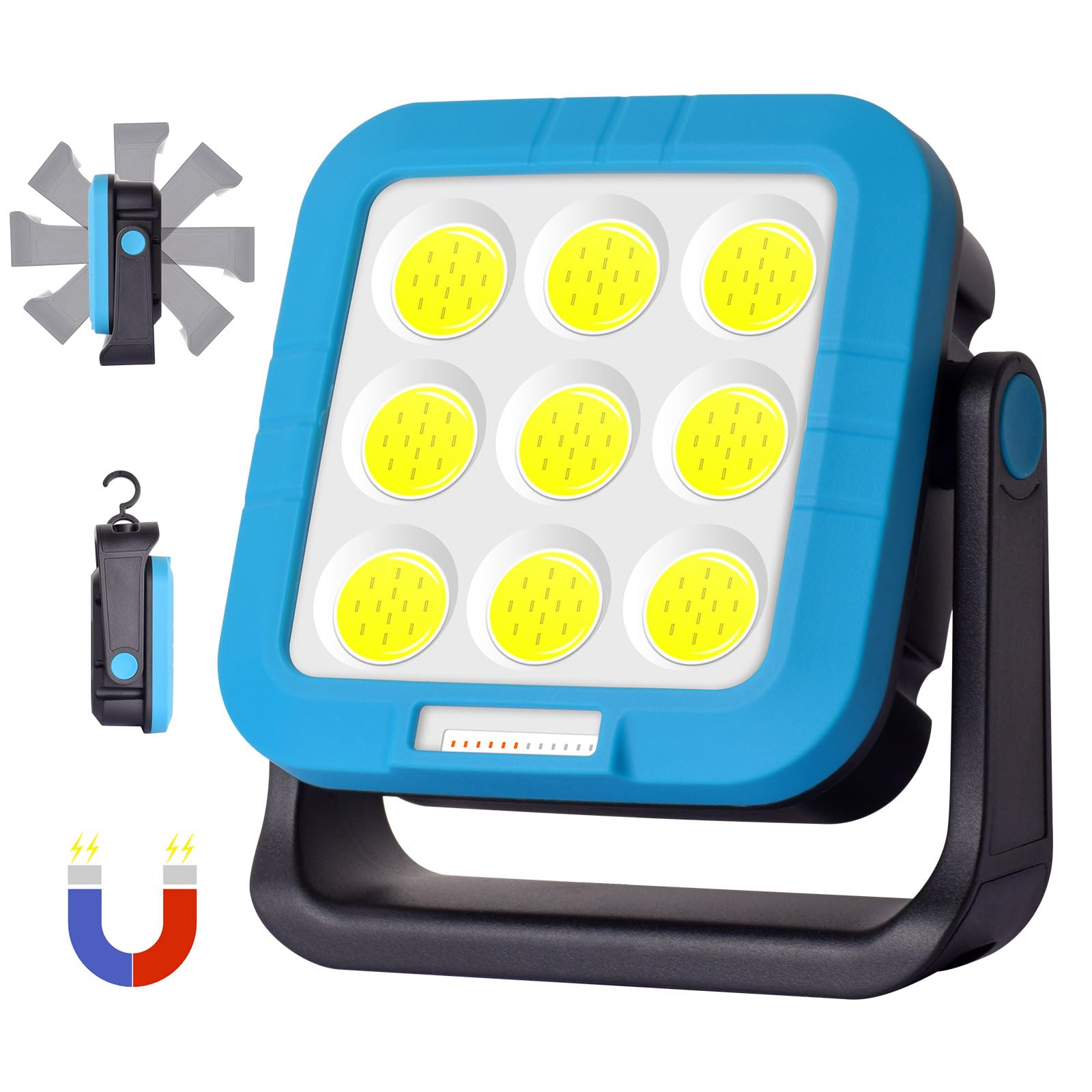 MASMEJOR Faro LED Ricaricabile 40W – 2000 Lumen, 7 Modalità Luce (Bianca/Rossa/Blu), Rotazione 360°, Batteria 5400mAh, Base Magnetica E Gancio – Per Campeggio, Lavoro E Pesca