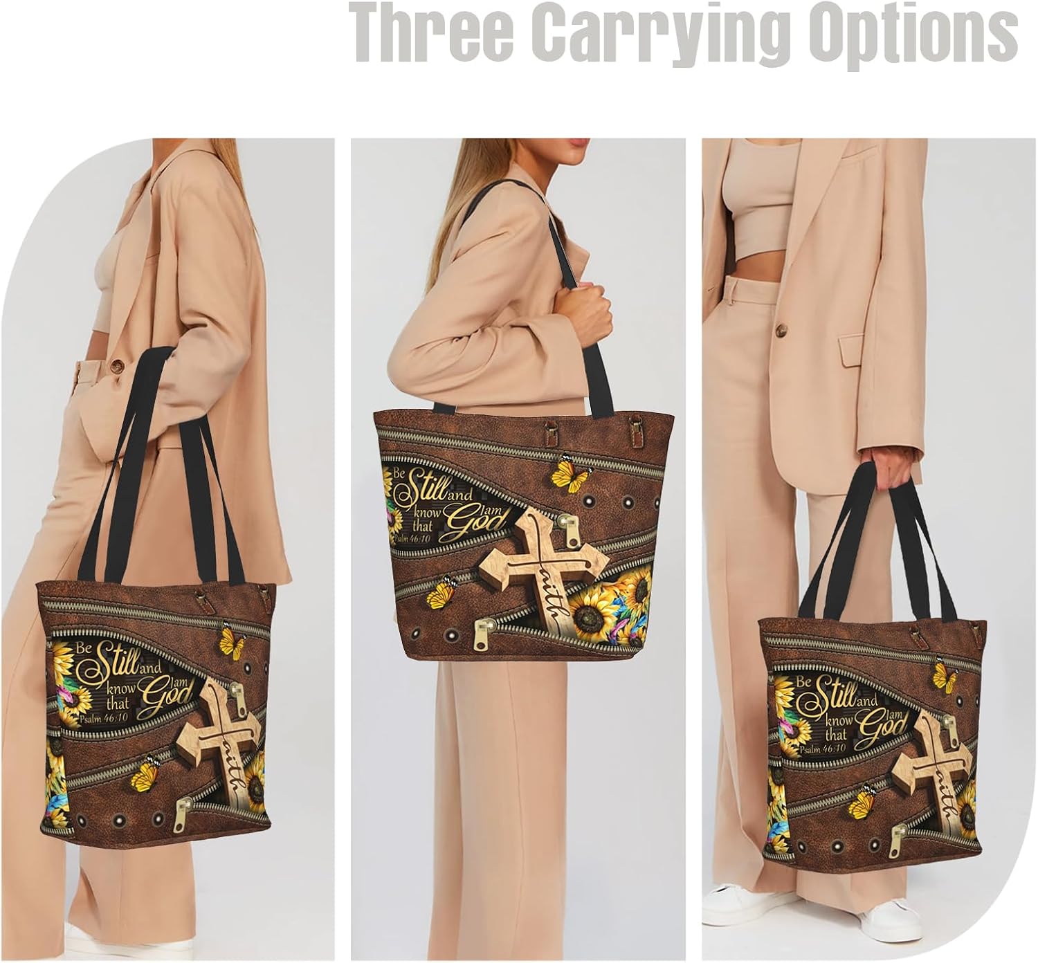 Christian Gifts Reusable Shopping Tote Bag Zippered Inspirational Tote Bags for Women Bible Verse Shoulder Bag - Image 4