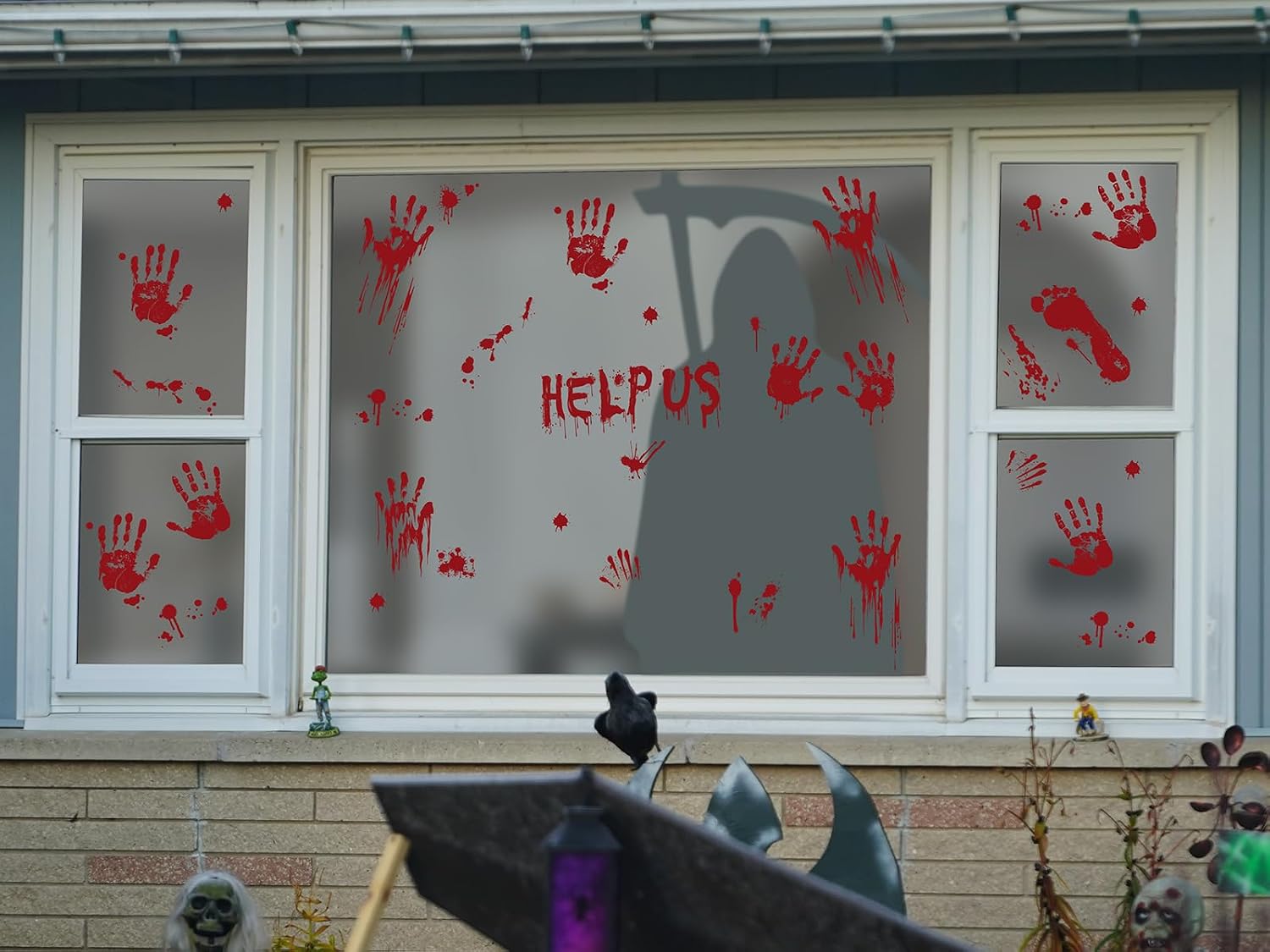 Halloween Window Clings, Bloody Handprint and Footprint Stickers, 12 Sheets image 5
