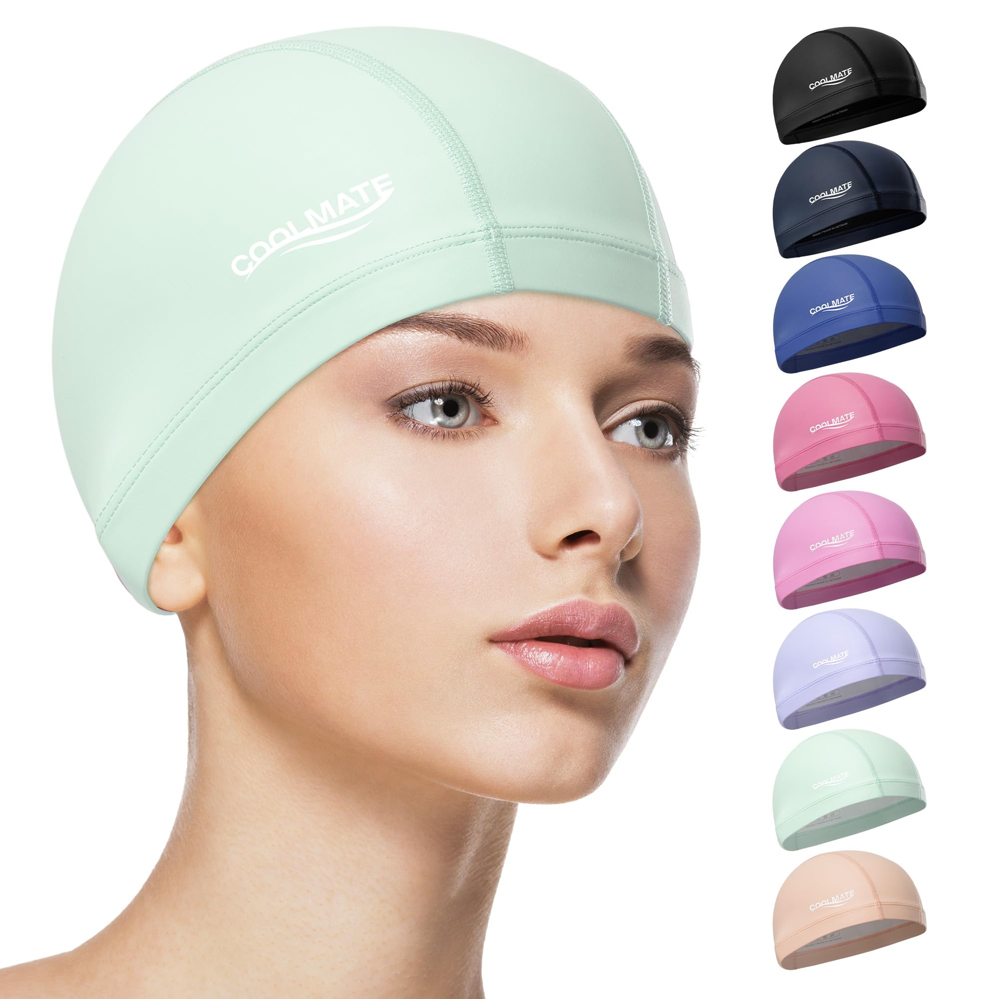 COOLMATE Fabric Swim Cap for Adult Women Men Kid 3 4 6 8 14 16, Silicone Water Resistant Layer, Cloth Swim Cap Gifts for Swimmers, Lightweight for Pool, Lap Swimming (1 pc) (Mint Julep, M)