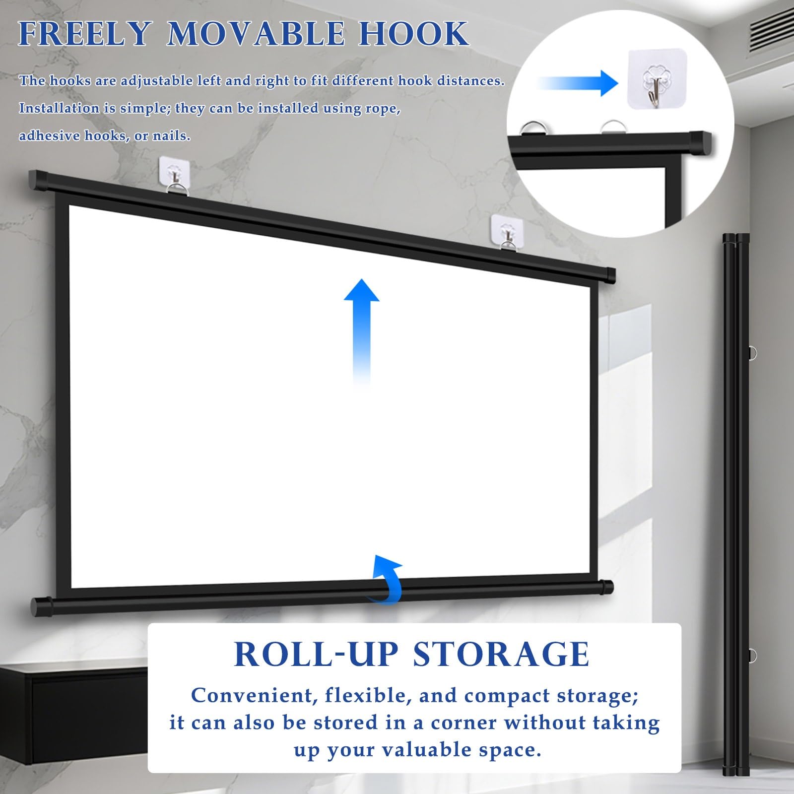 Schermo for Proiettore Avvolgibile Manuale Da 40 60 72 Pollici, Antirughe | 16:9/4:3 HD 4K Telo for Videoproiezioni, for Home Theater Cinema Ufficio Videogiochi Interno Esterno(30in 4:3)