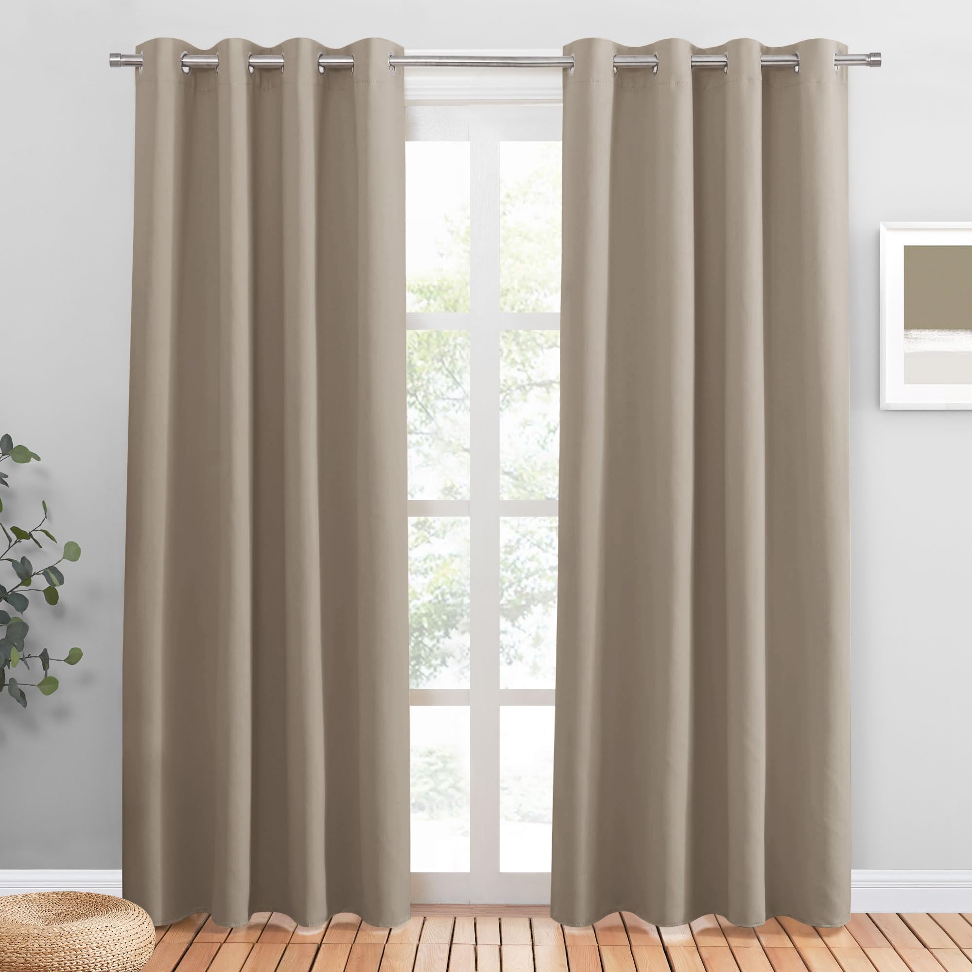 PONY DANCE Light Taupe Blackout Curtains - Thermal Isulated Room Darkening Drapes for Bedroom/Living Room, Set of 2 Curtain Panels, 55 x 80 inch