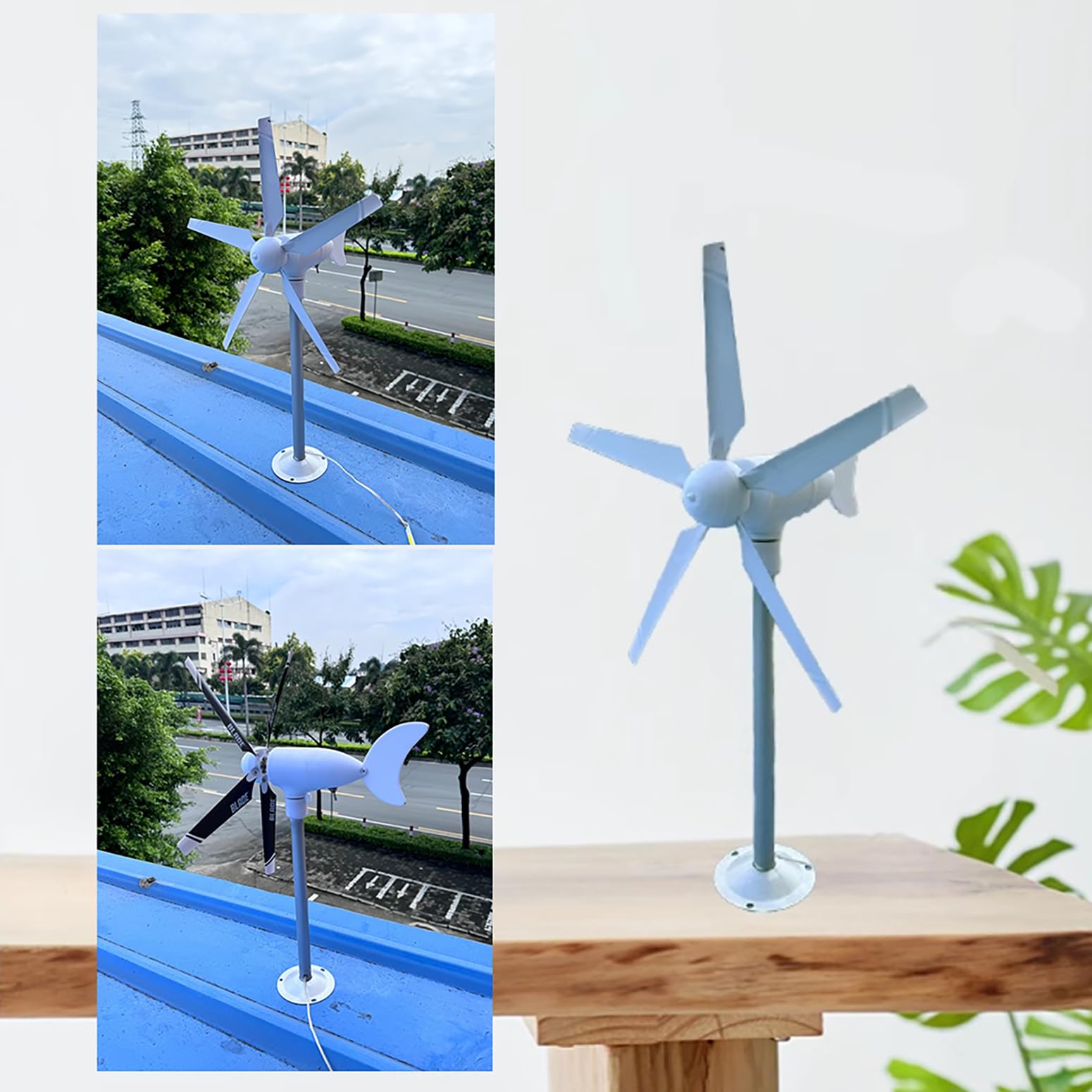 20W Modelos De Aerogeneradores 1-20V Turbina Eólica De Cinco Palas con Luz LED, Generadores Síncronos Trifásicos De Imanes Permanentes para Experimentos, Decoración, Enseñanza,Blanca,20W