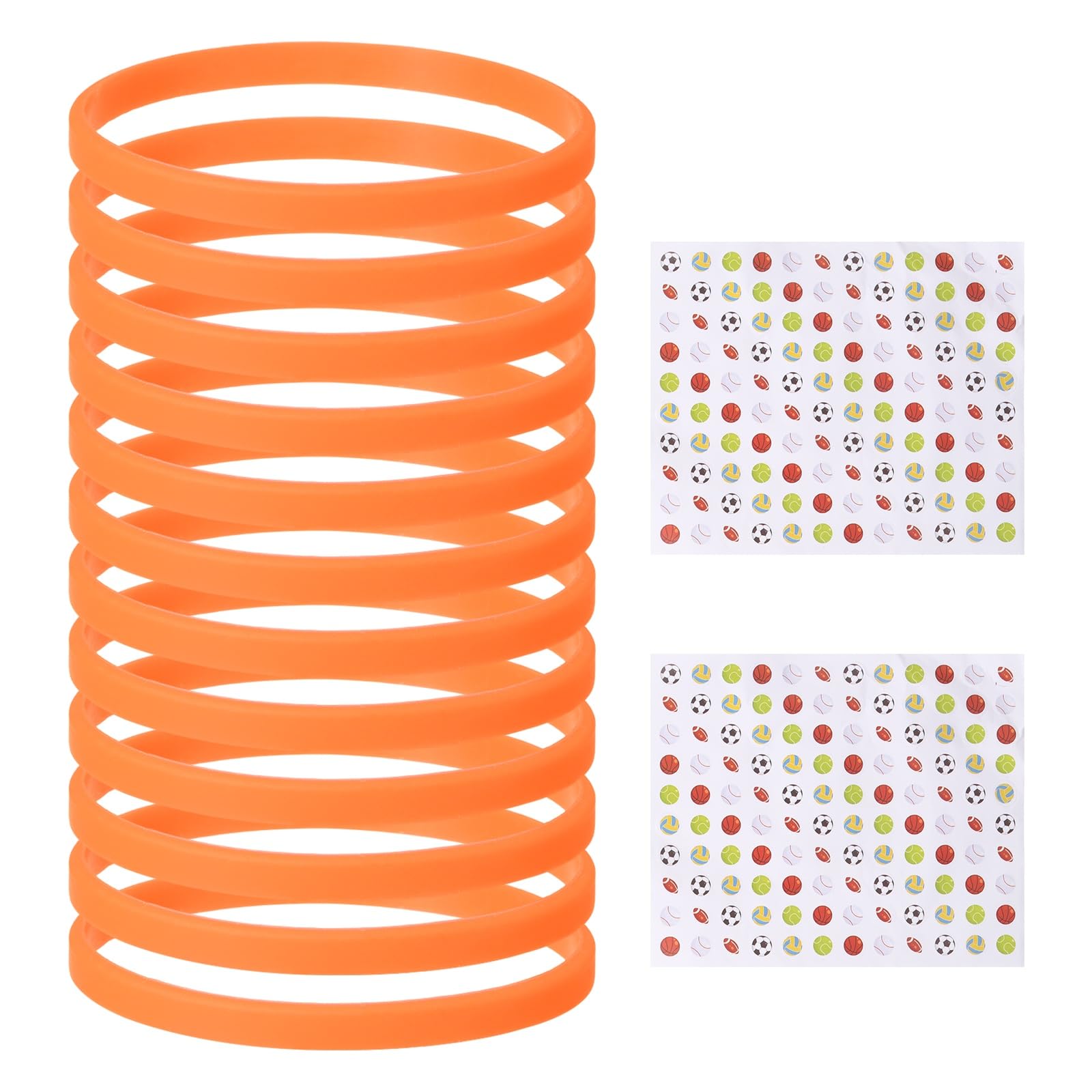 YELARXI Silicone Bracelets, Dia 14-19cm Solid Color Rubber Wristbands, Blank Stretch Bands with Sports Stickers 12 Pcs & Orange -Fitting For(Basketball/Men/Women/Party/Sports Train)