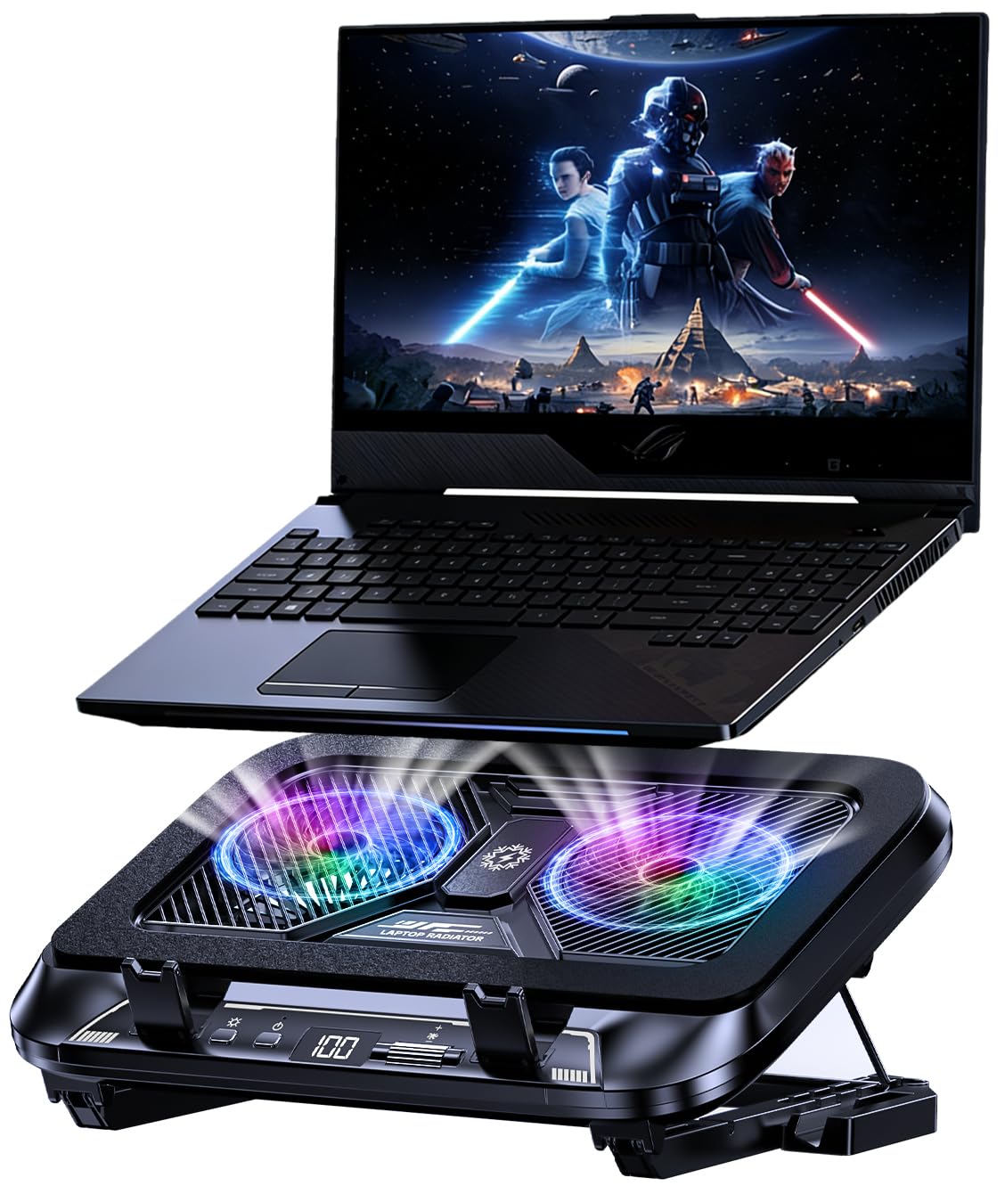Laptop Cooling Pad with Dual Core Cooler Gaming Laptop Cooler with 5 5in 2 Powerful Turbofan 9500 RPM