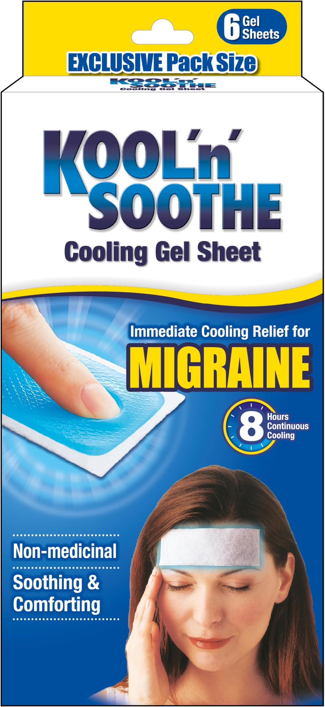 KOOL 'N' SOOTHE MIGRAINE Cooling Gel Sheets/ 6 Pack/Immediate Cooling Relief for Migraine & Severe Headache