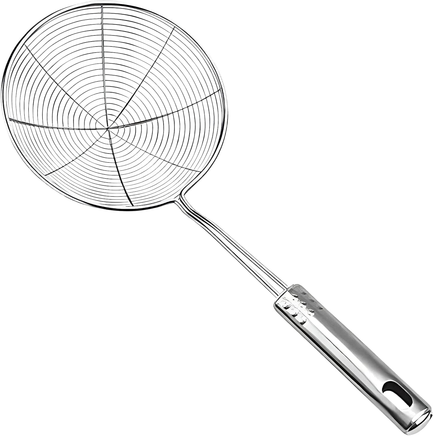 Strainer Skimmer Ladle Stainless Steel Wire Skimmer Spoon, Ergonomic Handle and Spider Mesh Filter with Handle for Kitchen Frying Food, Pasta, Spaghetti, Noodl (20cm)
