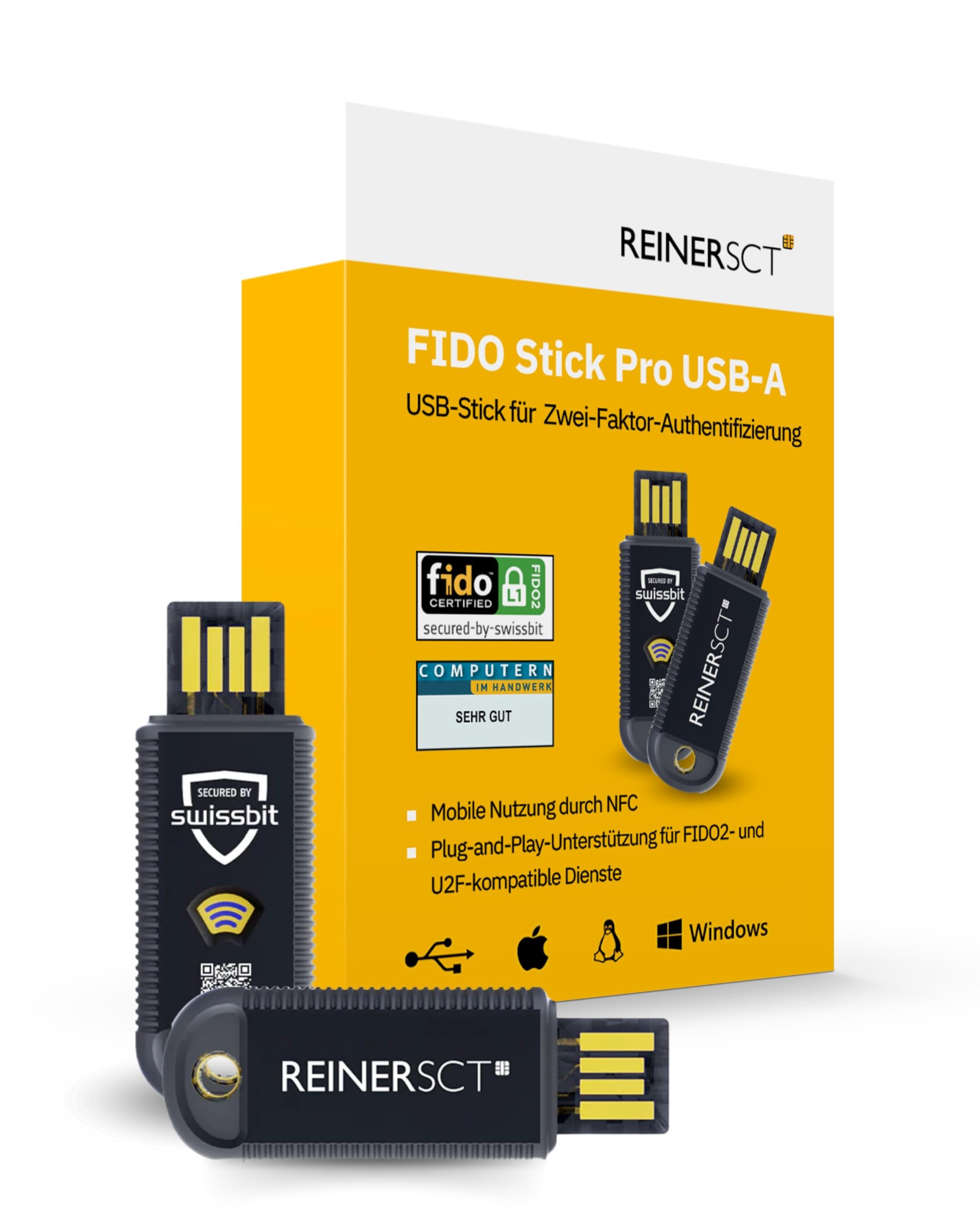 REINER SCT FIDO Stick Pro USB-A | Für FIDO2- und U2F-kompatible Dienste | Sicherheitsschlüssel für schnelle und unkomplizierte Zwei-Faktor-Authentisierung
