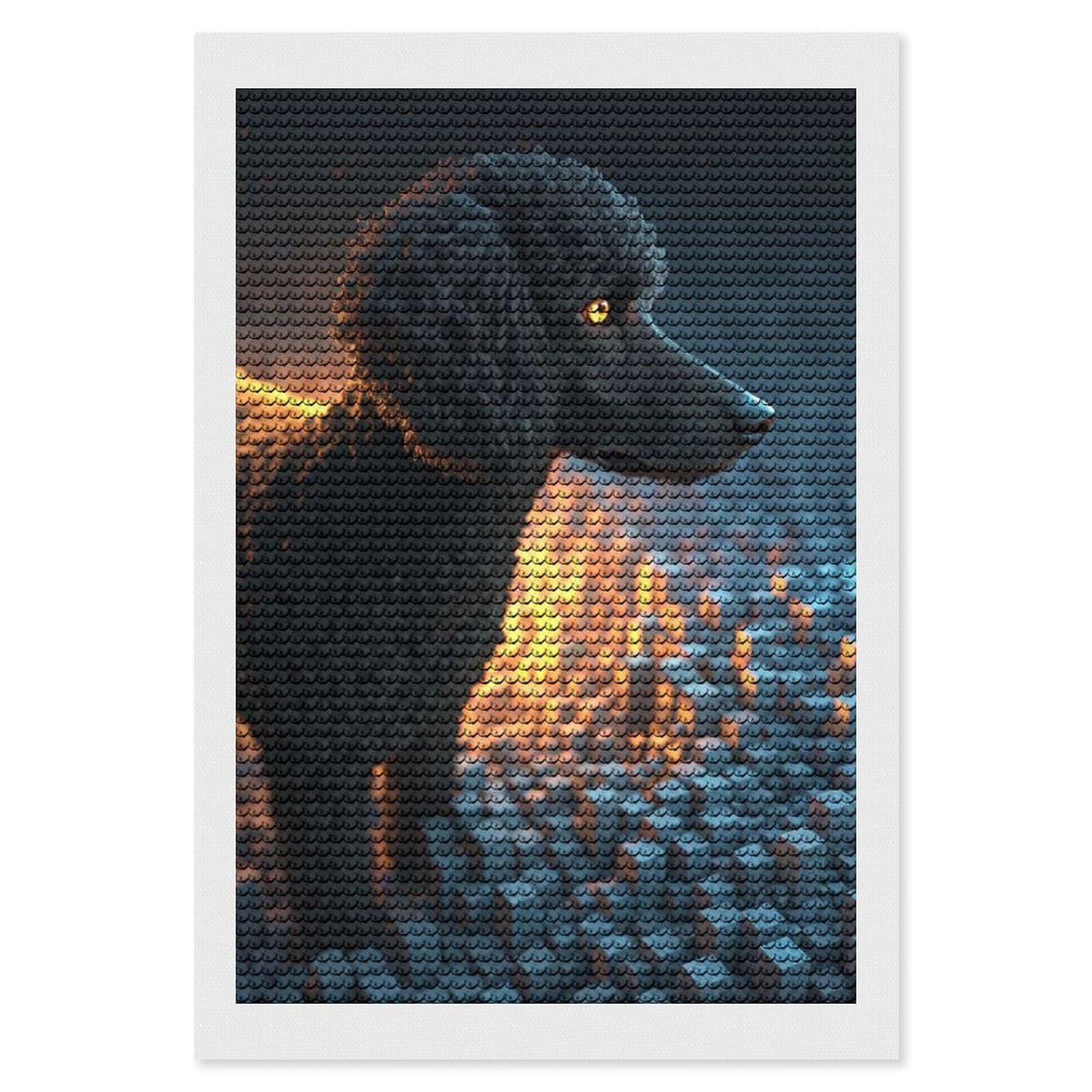 Junmoney Black Poodle with Glowing Eyes DIY Diamond Art Canvas Kit 8"x12", Adhesive Canvas, Easy to Enjoy, Farmhouse Decor, Festive Craft Gift