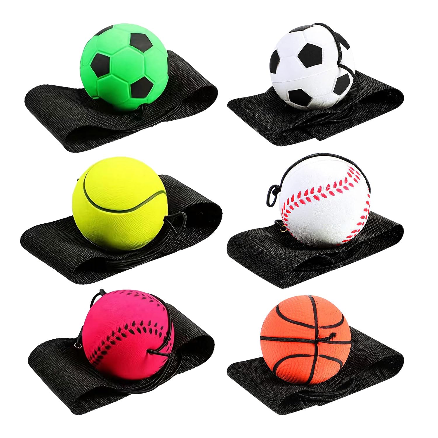 Lezevn 6Pcs Wrist Ball Rubber Bouncy Ball with Cord Durable Foam String Attached Rebound Balls for Stress Relief Kids Toy Gift