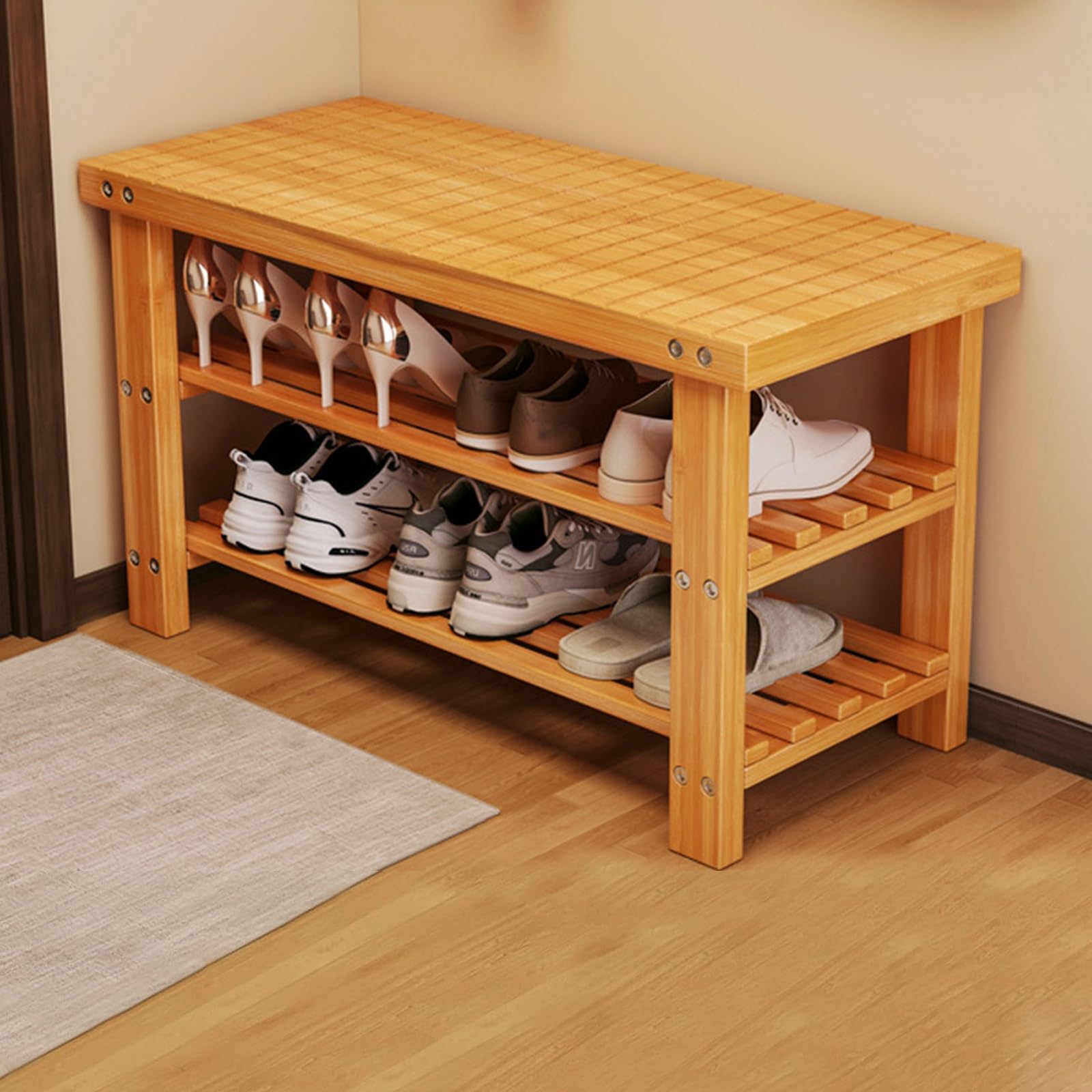 Banc étagère à chaussures en bois pour en finir avec le désordre de l'entrée