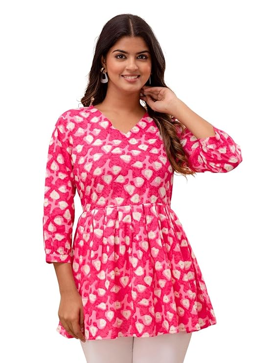 feranoid Vneck Flared Kurta for Women – Pink4