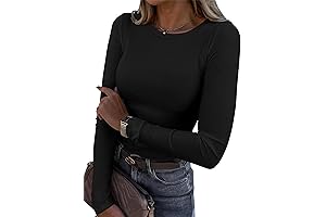 Long Sleeve Ribbed Black Tee Shirts For Women