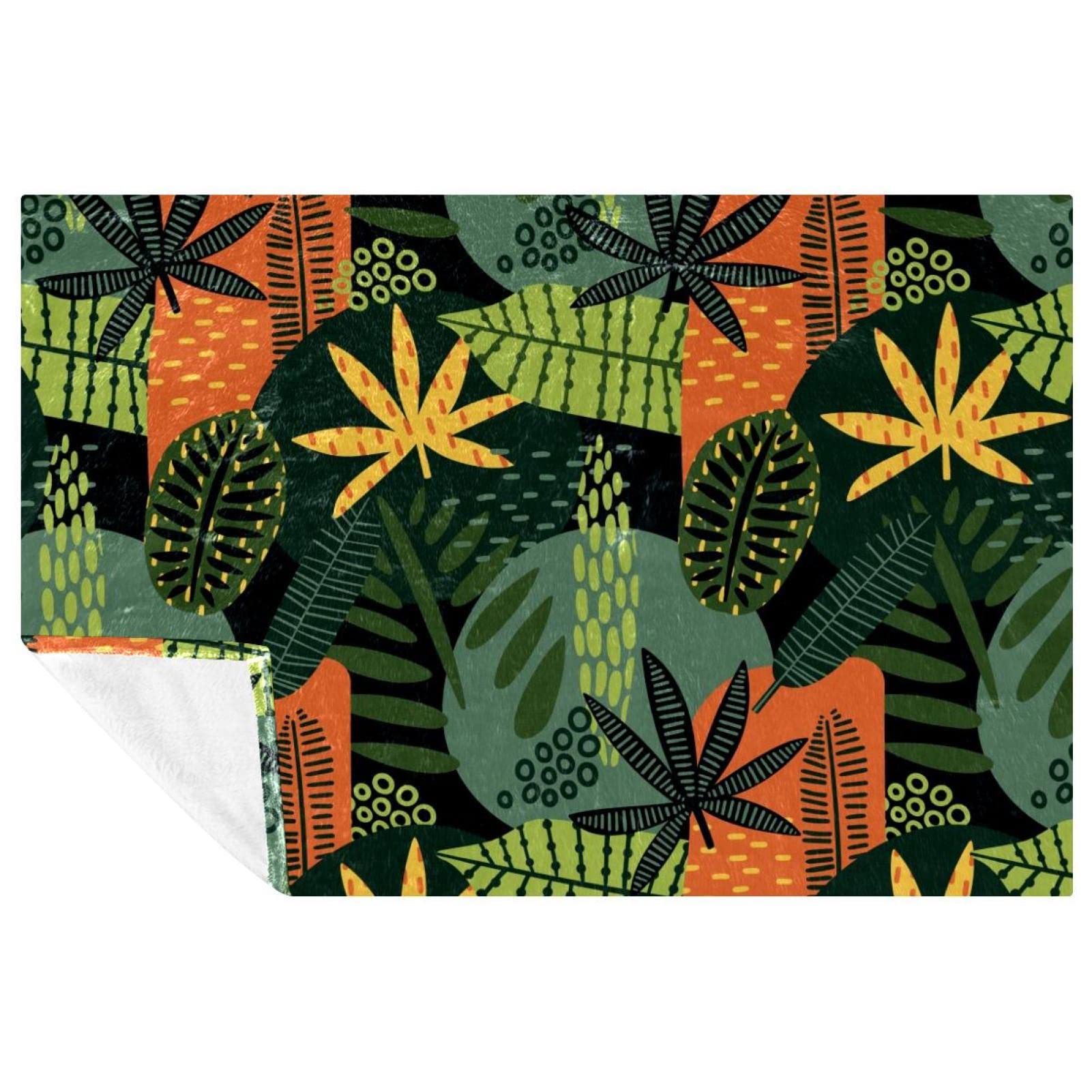 Couverture douce de lit et canapé, plaid à imprimé plantes tropicales de camping 150 x 100 cm