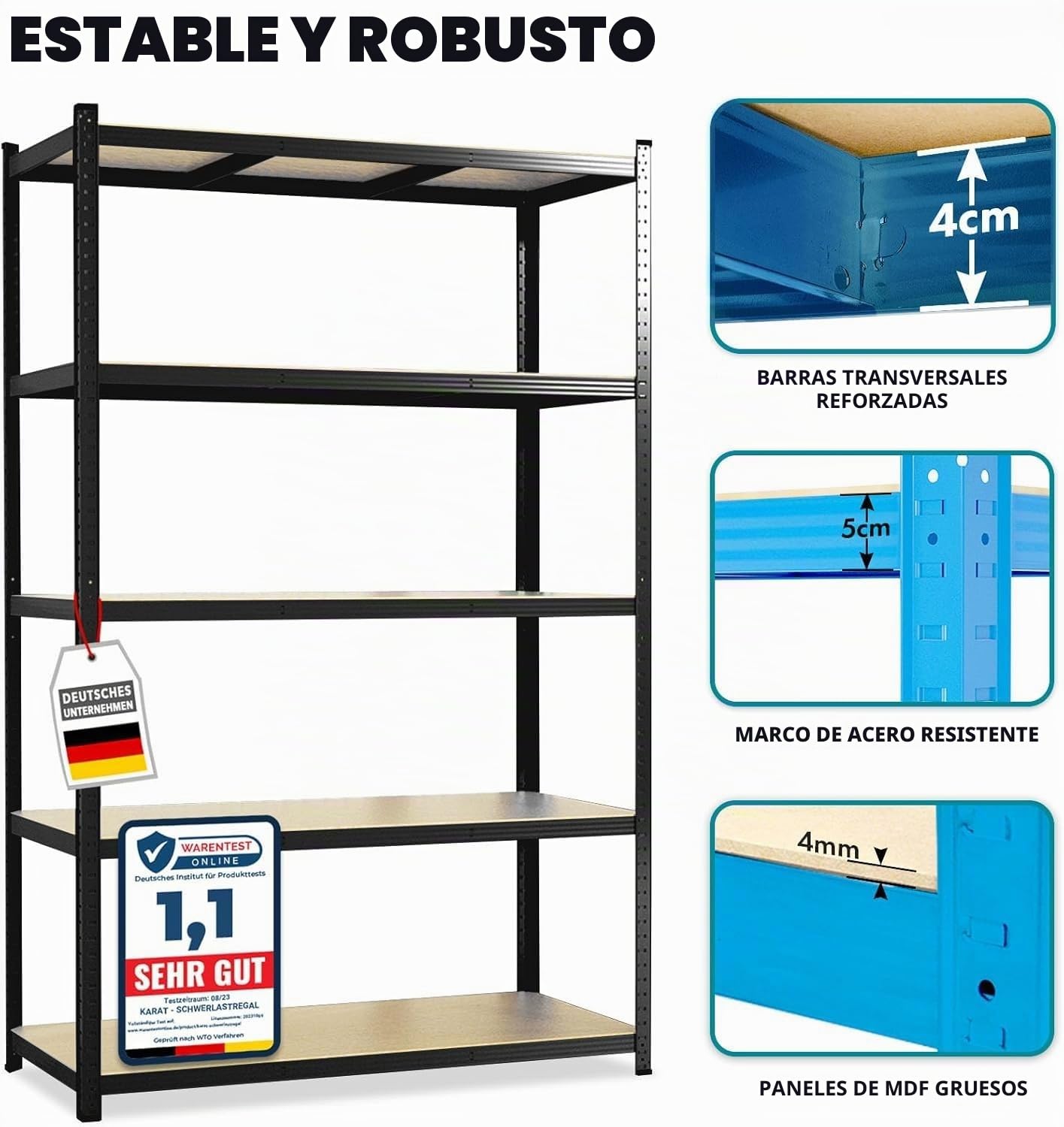 Floordirekt Estantería para Cargas Pesadas. Juego de 2 Unidades. Color Negro. 200 x 120 x 60 cm. sin Tornillos. para sótano. de Almacenamiento. para Taller. Banco de Trabajo. 5 estantes Ajustables