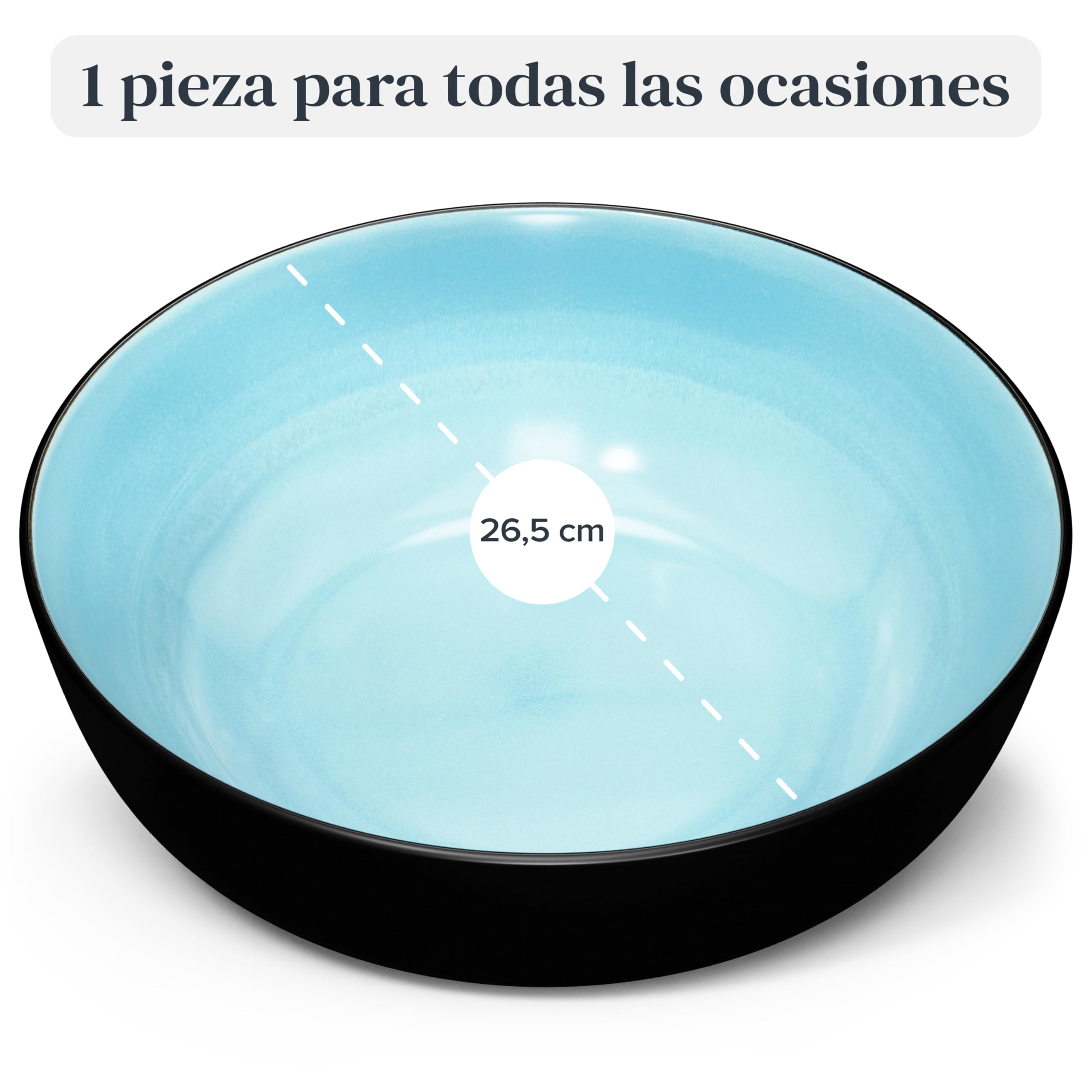 Bol de servicio Ibiza en gres - Ensaladera mediterránea - Apta para lavavajillas y microondas - Bol grande Pure Living en Aguamarina