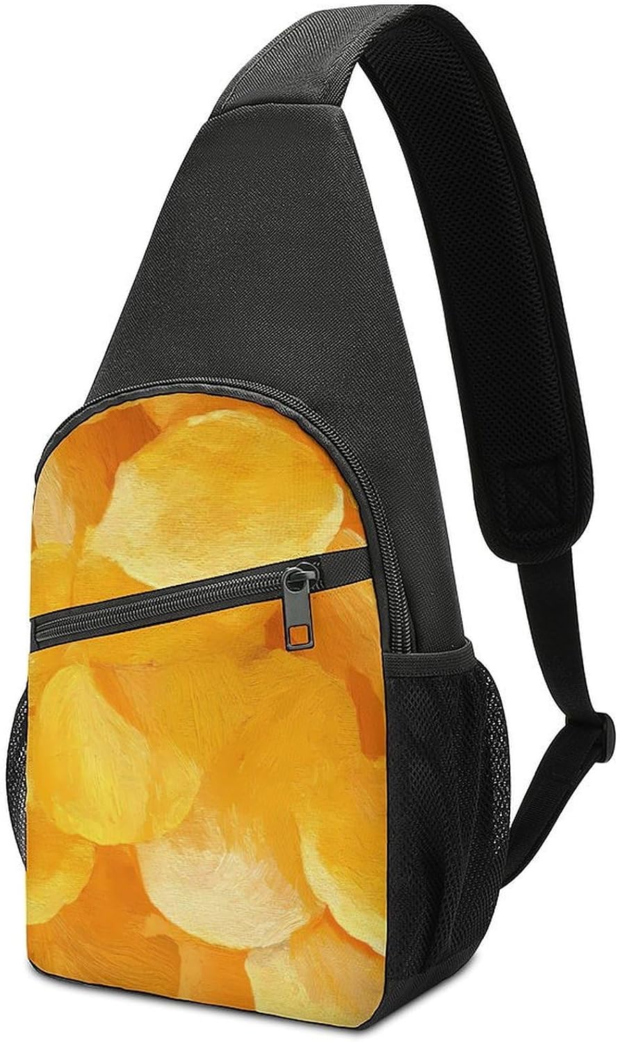Yellow Potato Chips Crossbody Sling Backpack Chest Bag Daypack | unisex,trendy,with convertible and detachable shoulder strap,side pockets