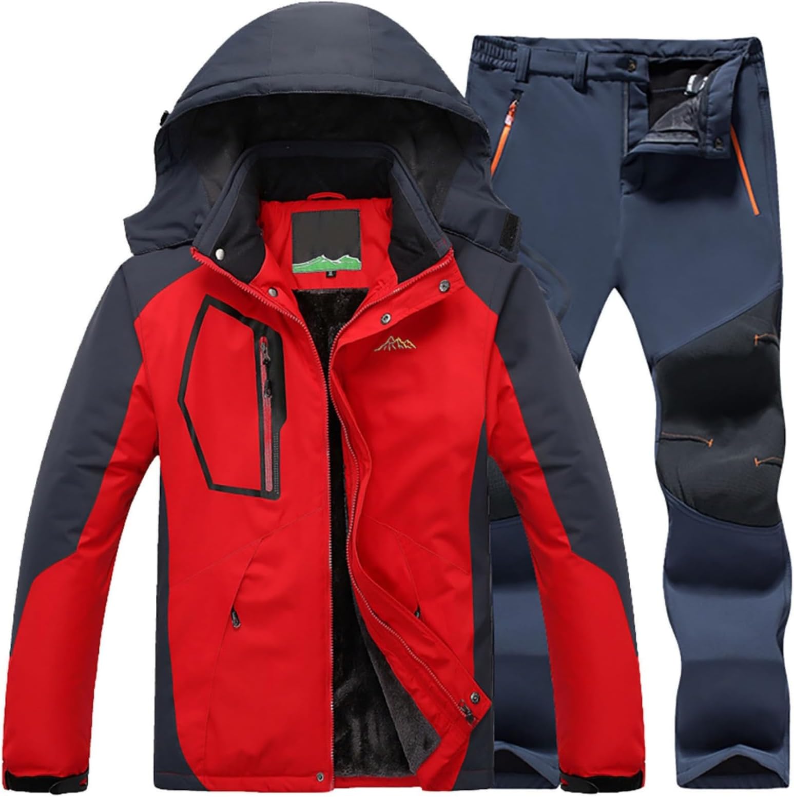 Buddhi Men 2023 Ski Jacket and Pant Set Fall Winter Warm Waterproof Windproof Hooded Snow Coat 2 Pieces Snowboarding Snowsuit