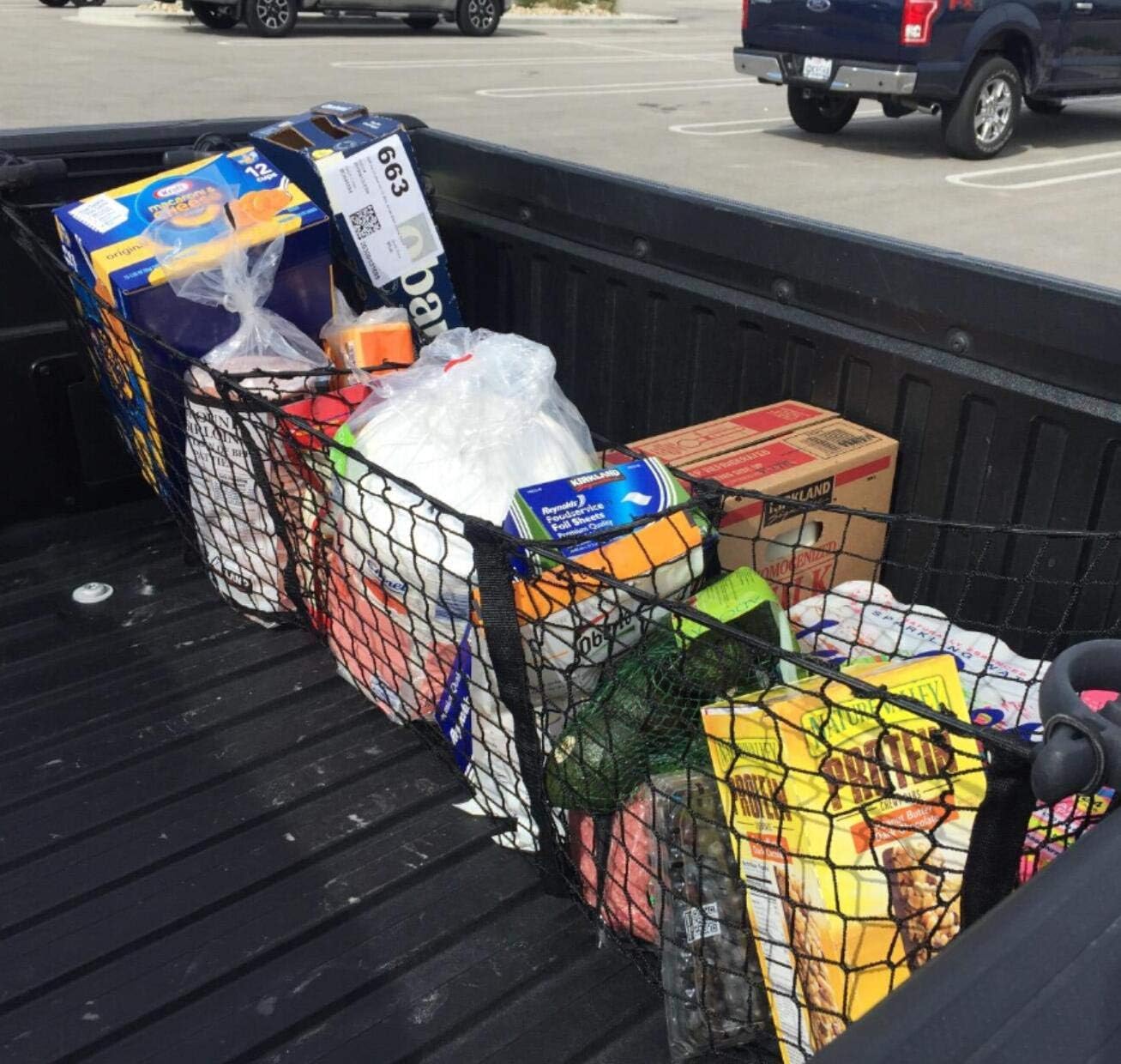 Cargo Net - Trunk net for Back of Truck Cargo Organizer, Three Pocket Mesh Storage Net Fit Ford F150 Accessories